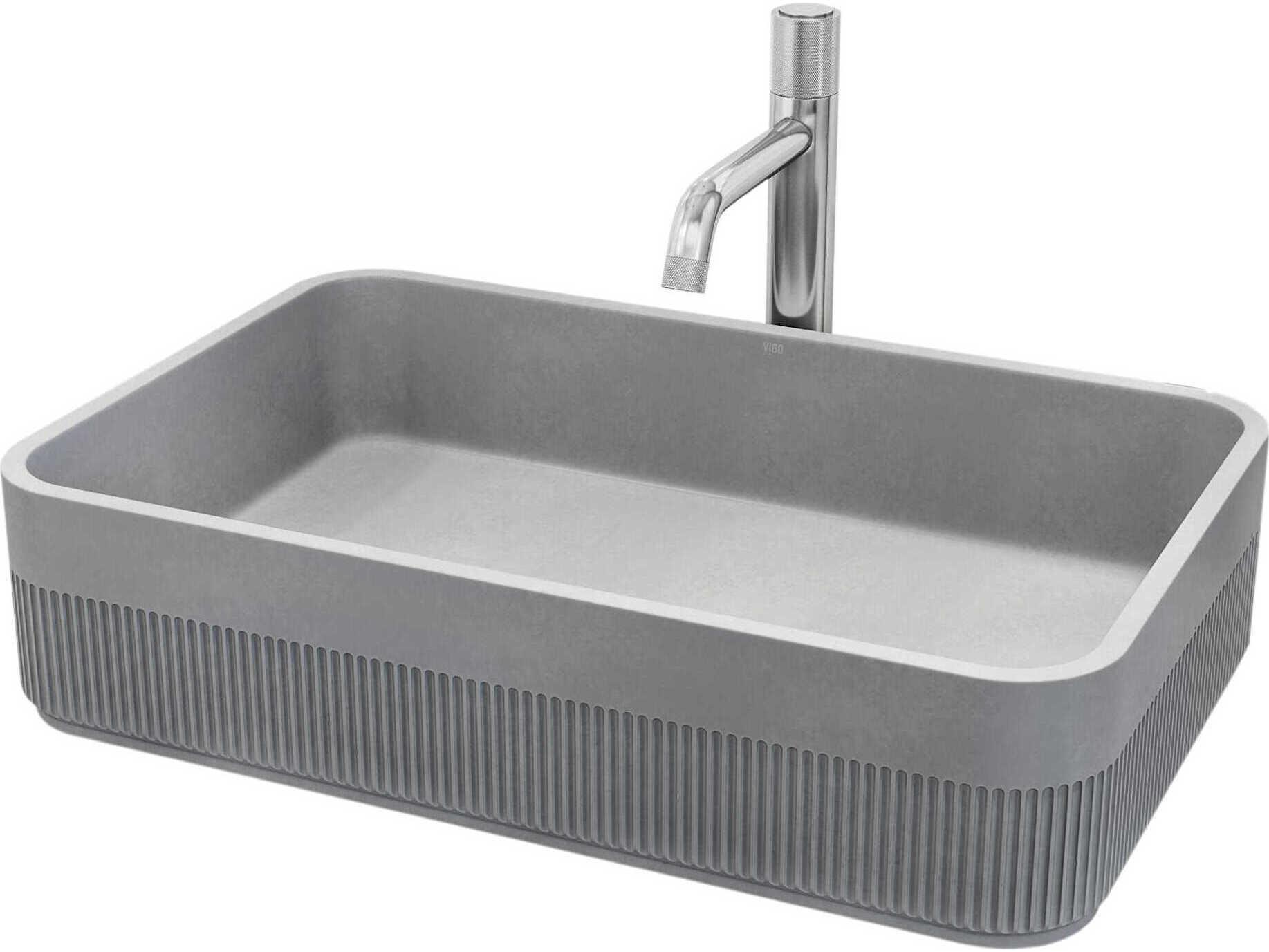 Vigo Cypress Rectangular Bathroom Vessel Sink with Apollo Vessel Faucet and Pop-Up Drain