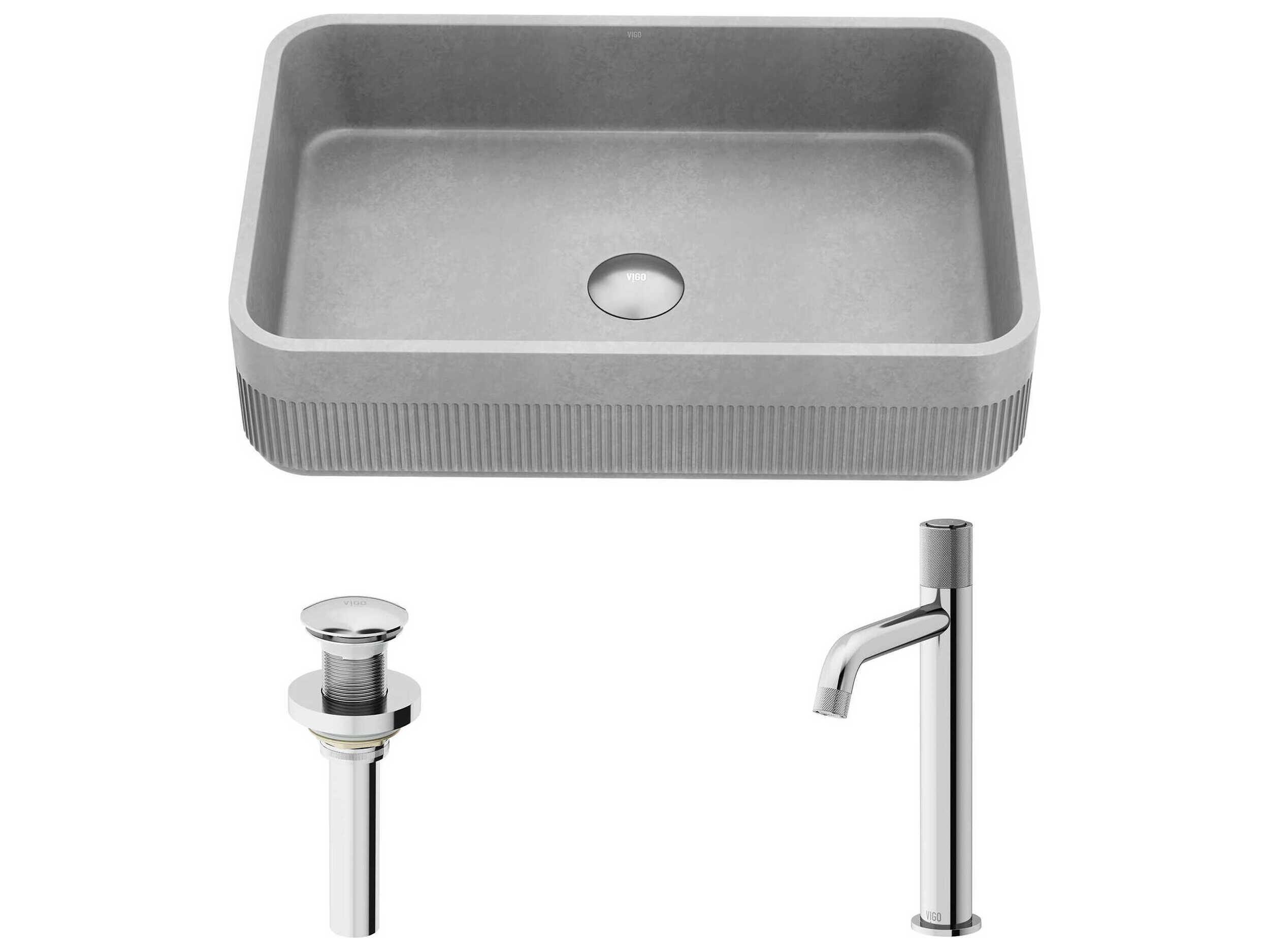 Vigo Cypress Rectangular Bathroom Vessel Sink with Apollo Vessel Faucet and Pop-Up Drain