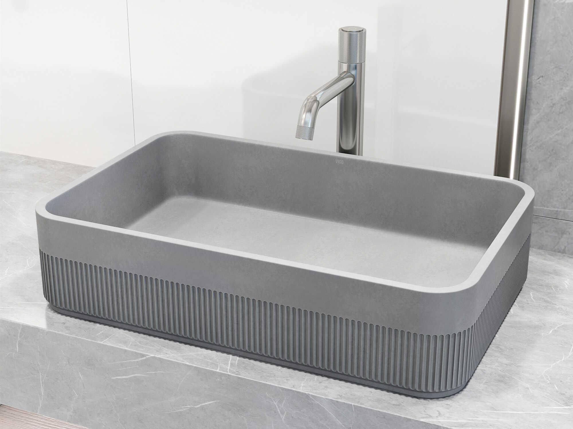 Vigo Cypress Rectangular Bathroom Vessel Sink with Apollo Vessel Faucet and Pop-Up Drain