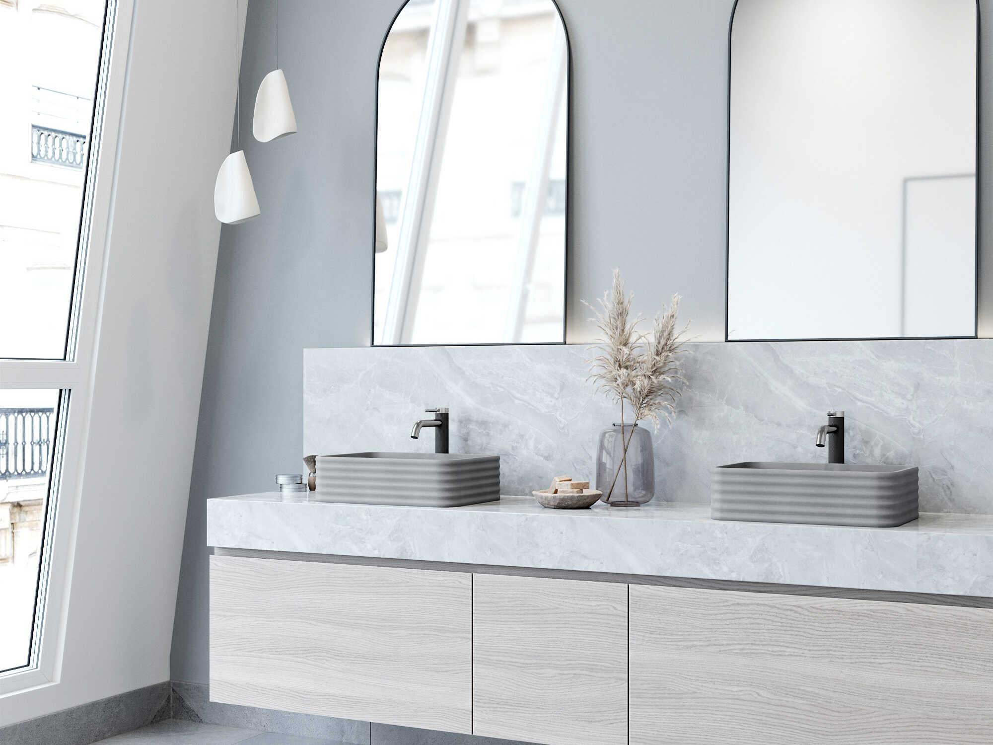 Vigo Cadman Rectangular Fluted Bathroom Vessel Sink with Lexington Faucet and Pop-Up Drain