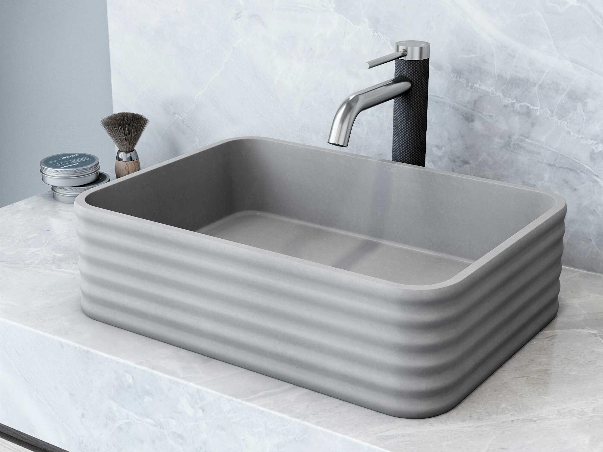 Vigo Cadman Rectangular Fluted Bathroom Vessel Sink with Lexington Faucet and Pop-Up Drain