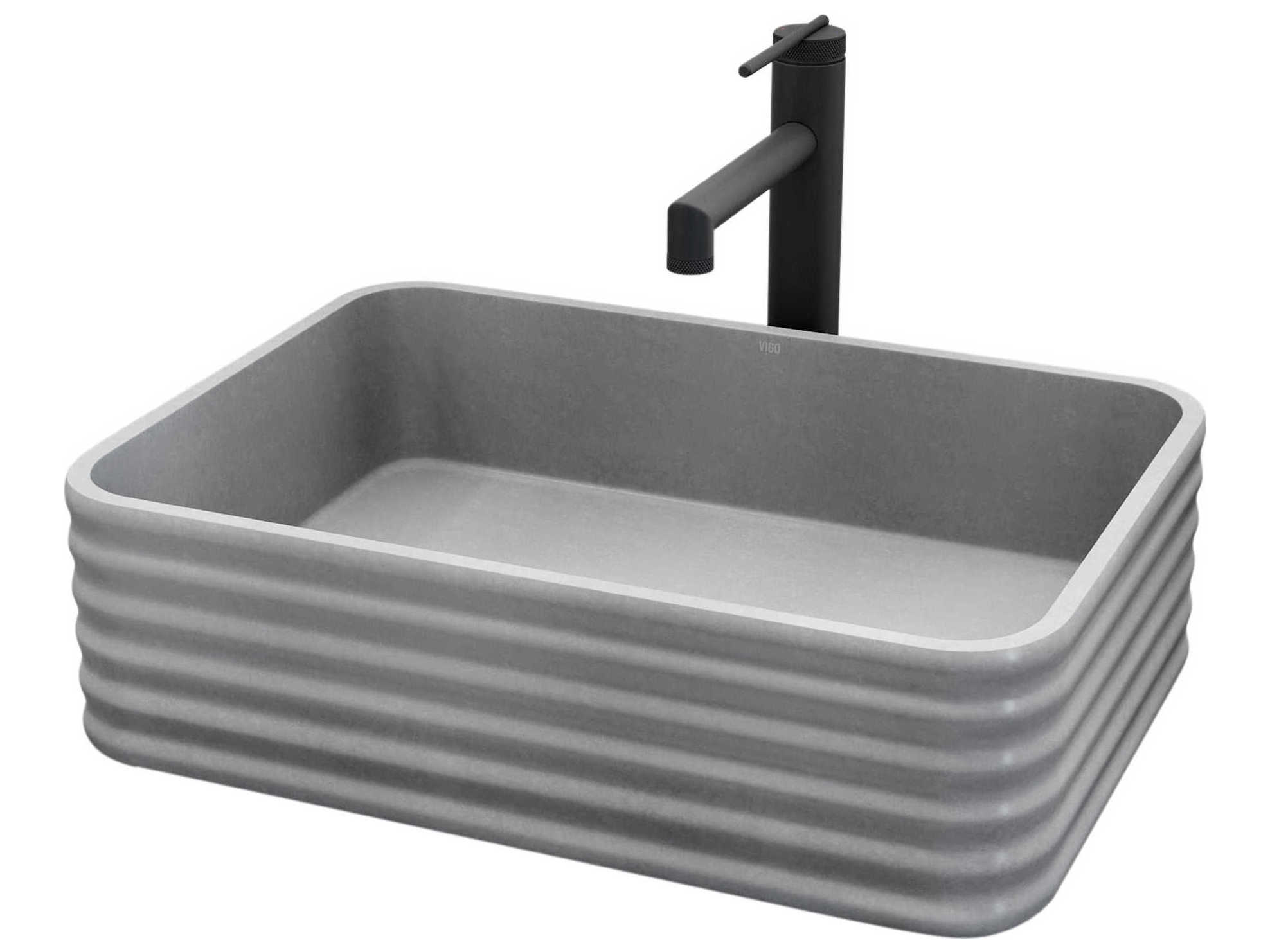 Vigo Cadman Rectangular Bathroom Vessel Sink with Sterling Faucet and Pop-Up Drain