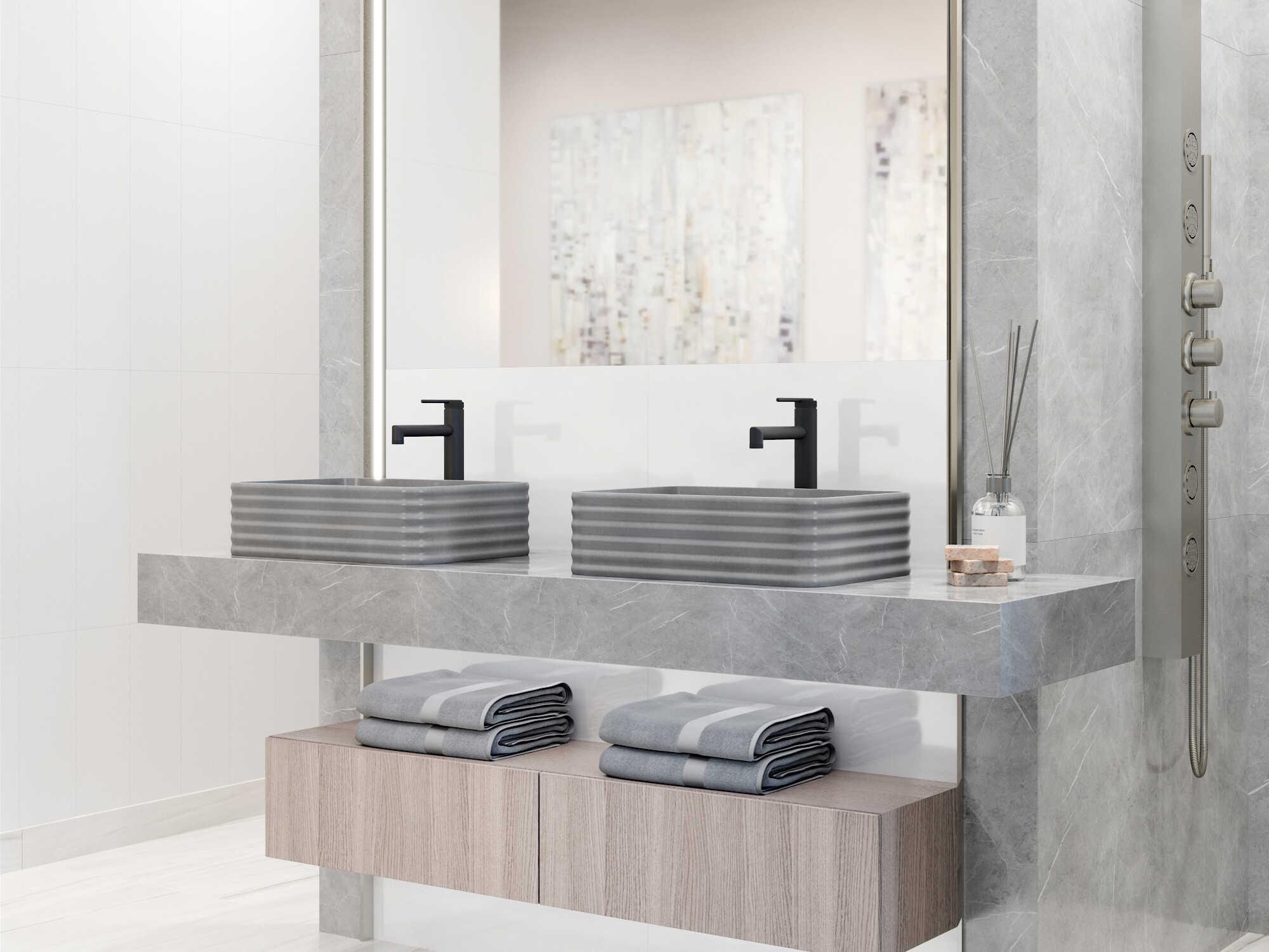 Vigo Cadman Rectangular Bathroom Vessel Sink with Sterling Faucet and Pop-Up Drain