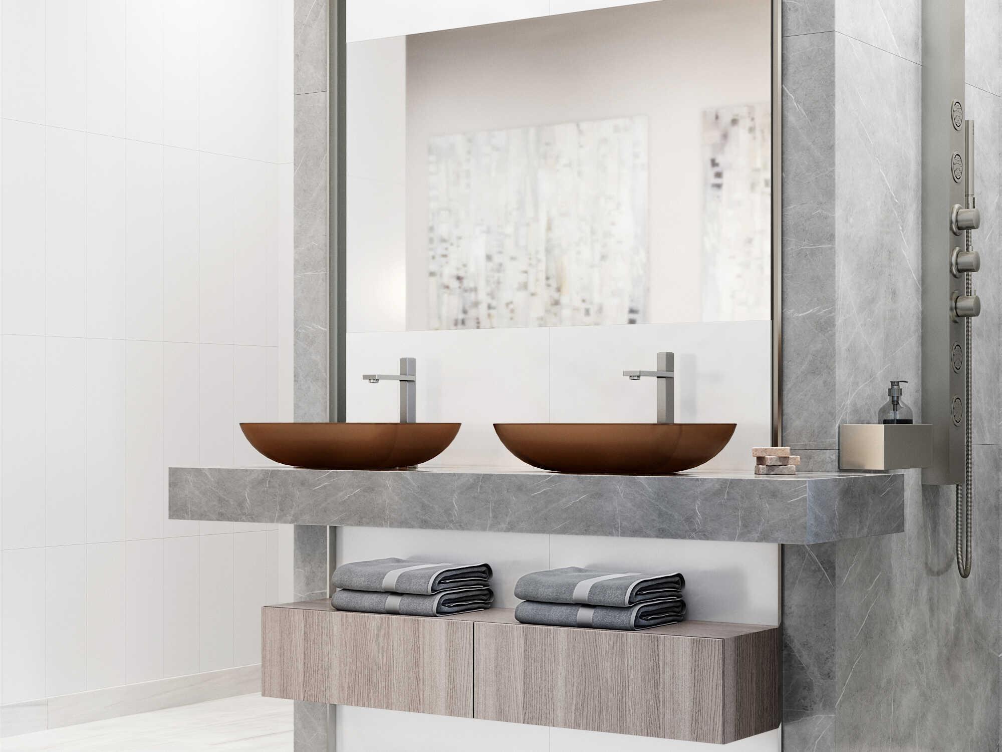 Vigo Sottile Rectangular Glass Bathroom Vessel Sink with Nova Faucet and Pop-Up Drain