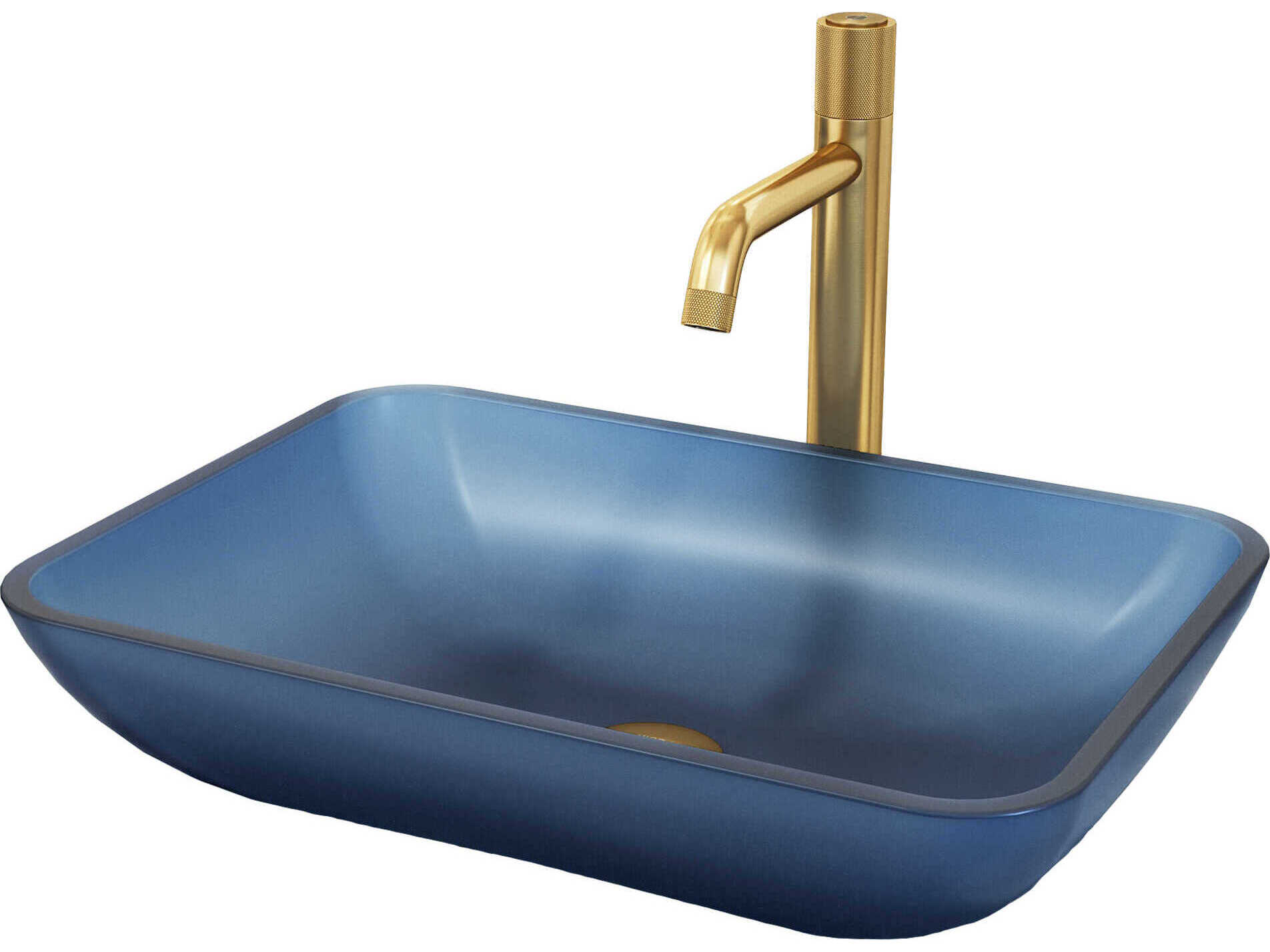 Vigo Sottile Royal Blue Rectangular Bathroom Vessel Sink with Apollo Faucet and Pop-Up Drain