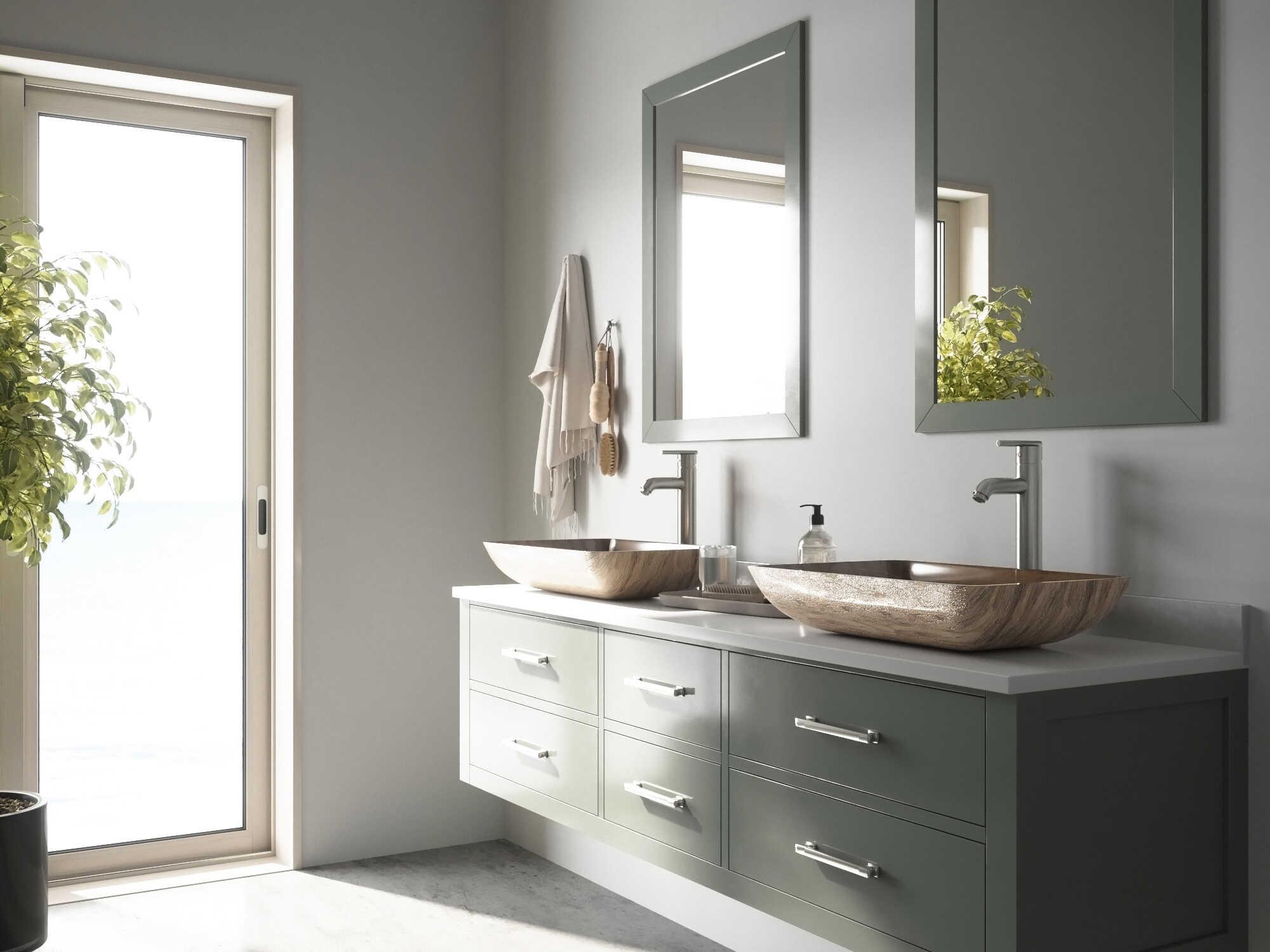 Vigo Amber Sunset Light Wood Brown 23" Rectangular Vessel Bathroom Sink with Brushed Nickel 1-Handle Seville Faucet and Drain