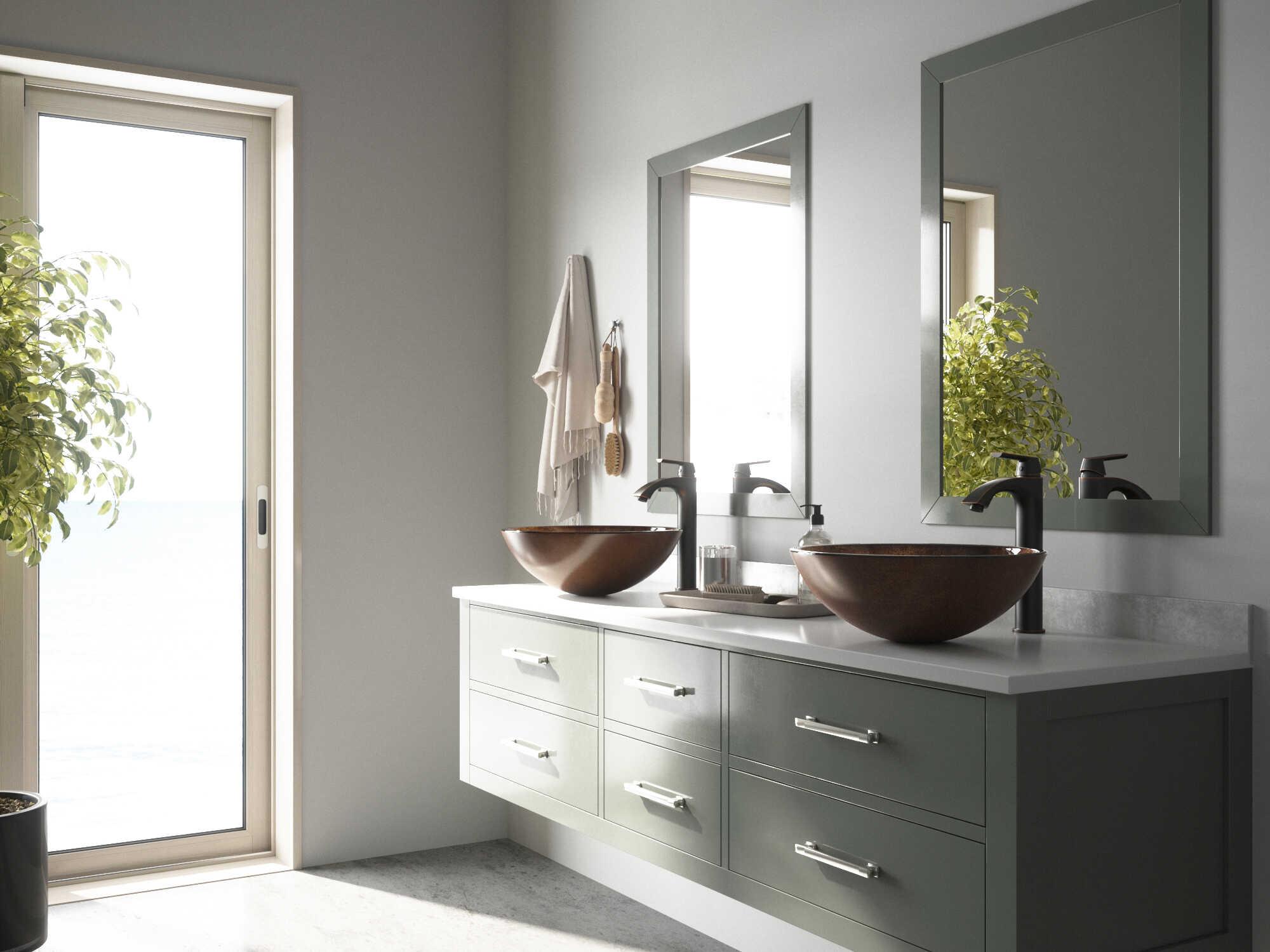 Vigo Russet Round Vessel Bathroom Sink with Linus Faucet and Pop-Up Drain