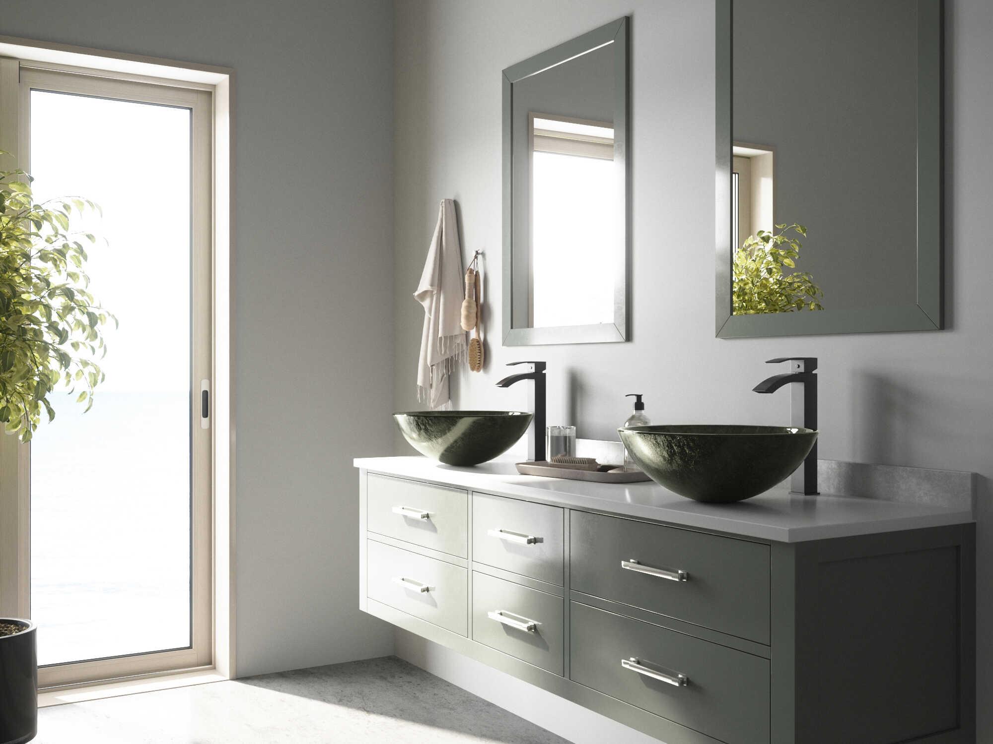 Vigo Onyx Gray 17" Round Vessel Bathroom Sink with Matte Black 1-Lever Duris Faucet and Drain