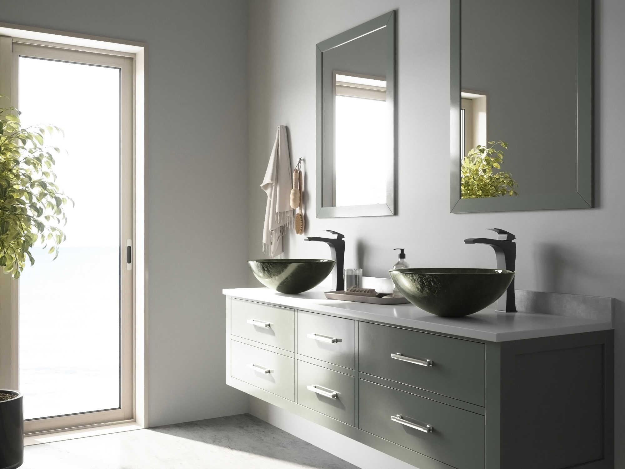 Vigo Onyx Gray 17" Round Vessel Bathroom Sink with Matte Black 1-Lever Blackstonian Faucet and Drain