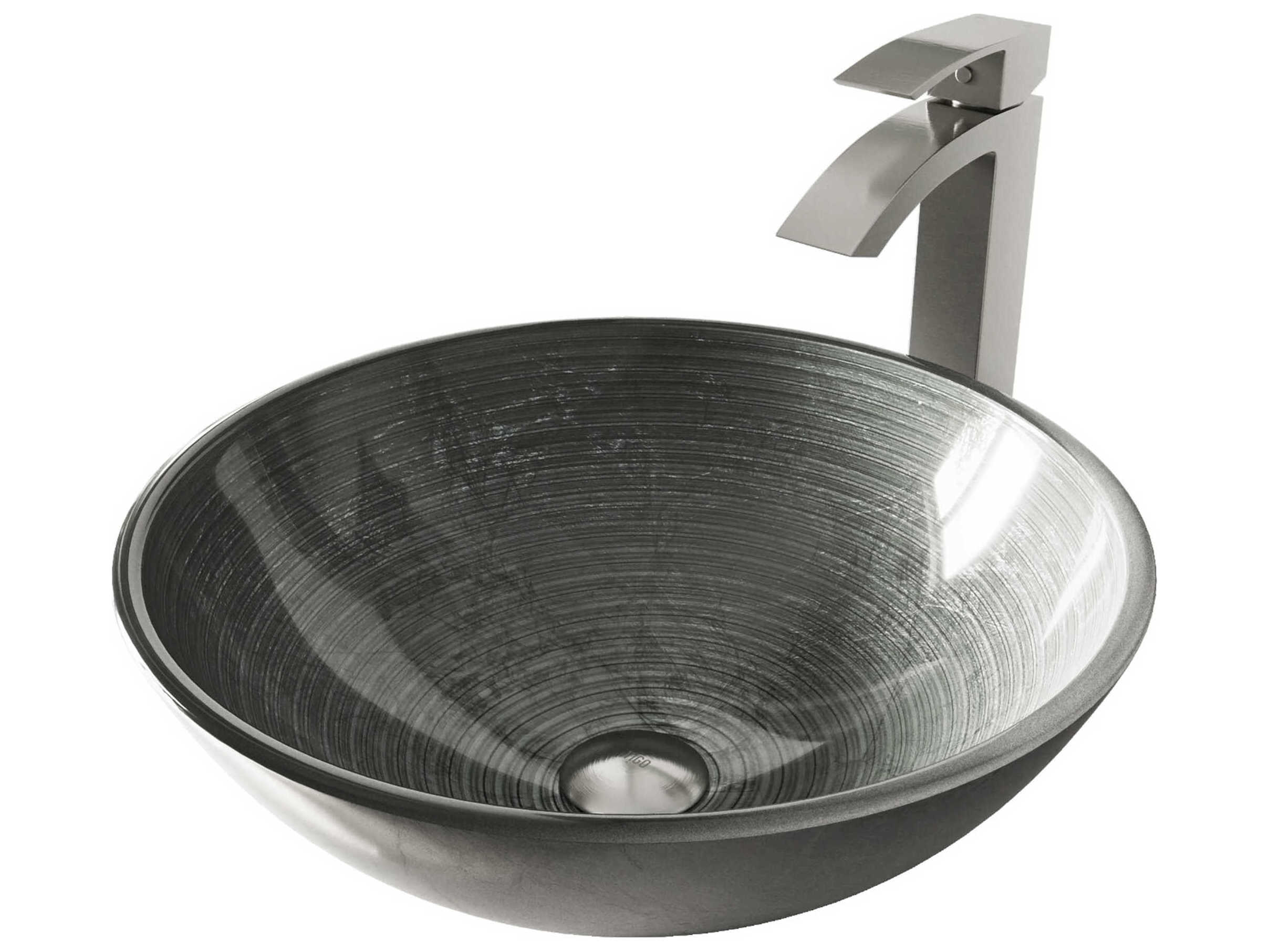 Vigo Simply Silver 17" Round Vessel Bathroom Sink with Brushed Nickel 1-Lever Duris Faucet and Drain