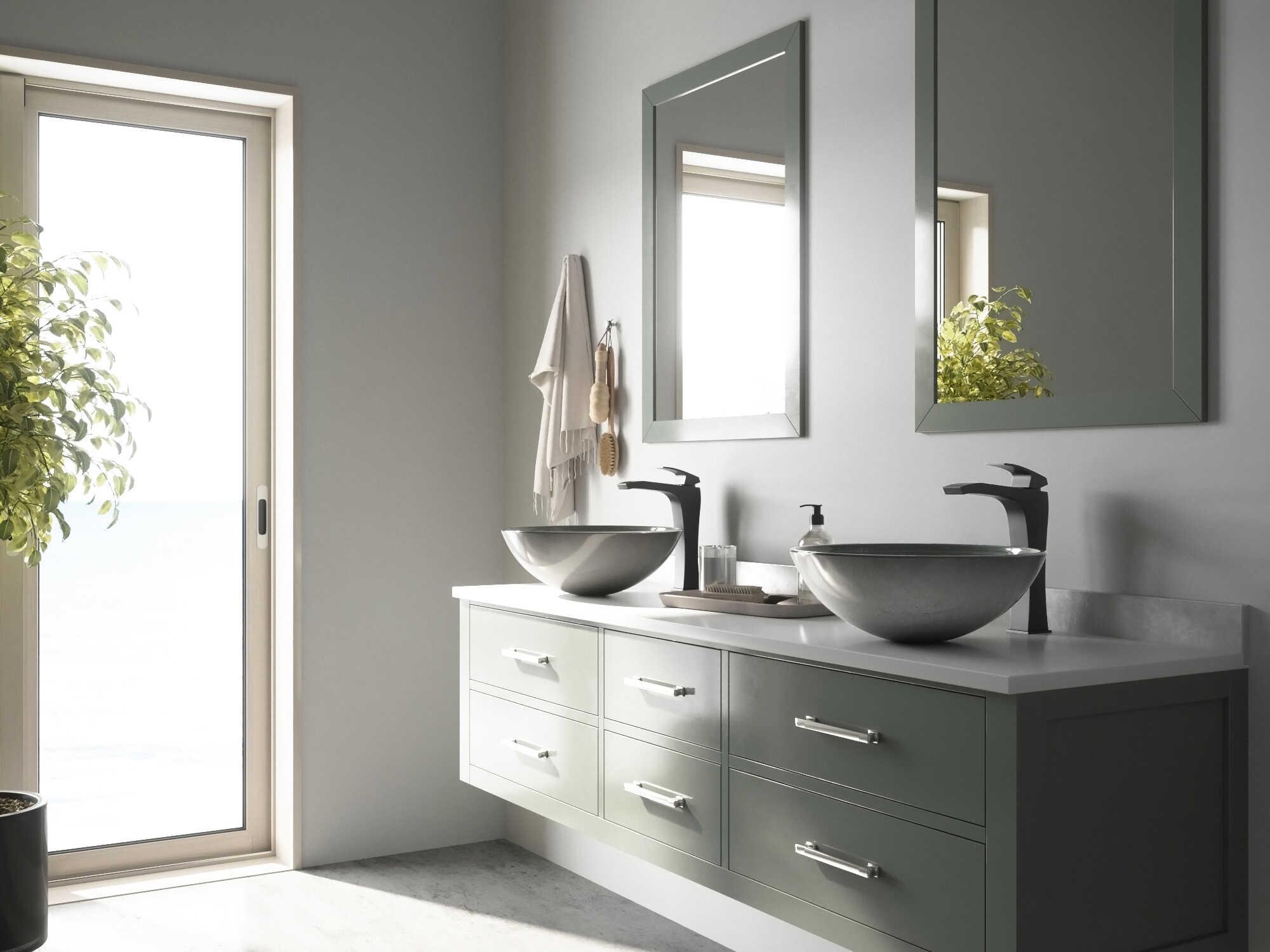 Vigo Simply Silver 17" Round Vessel Bathroom Sink with Matte Black 1-Lever Blackstonian Faucet and Drain