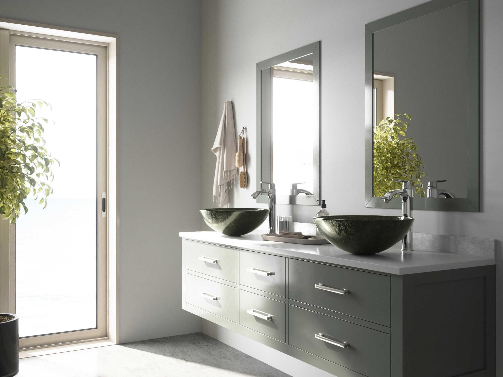 Vigo Onyx Gray 17" Round Vessel Bathroom Sink with Chrome 1-Lever Linus Faucet and Drain