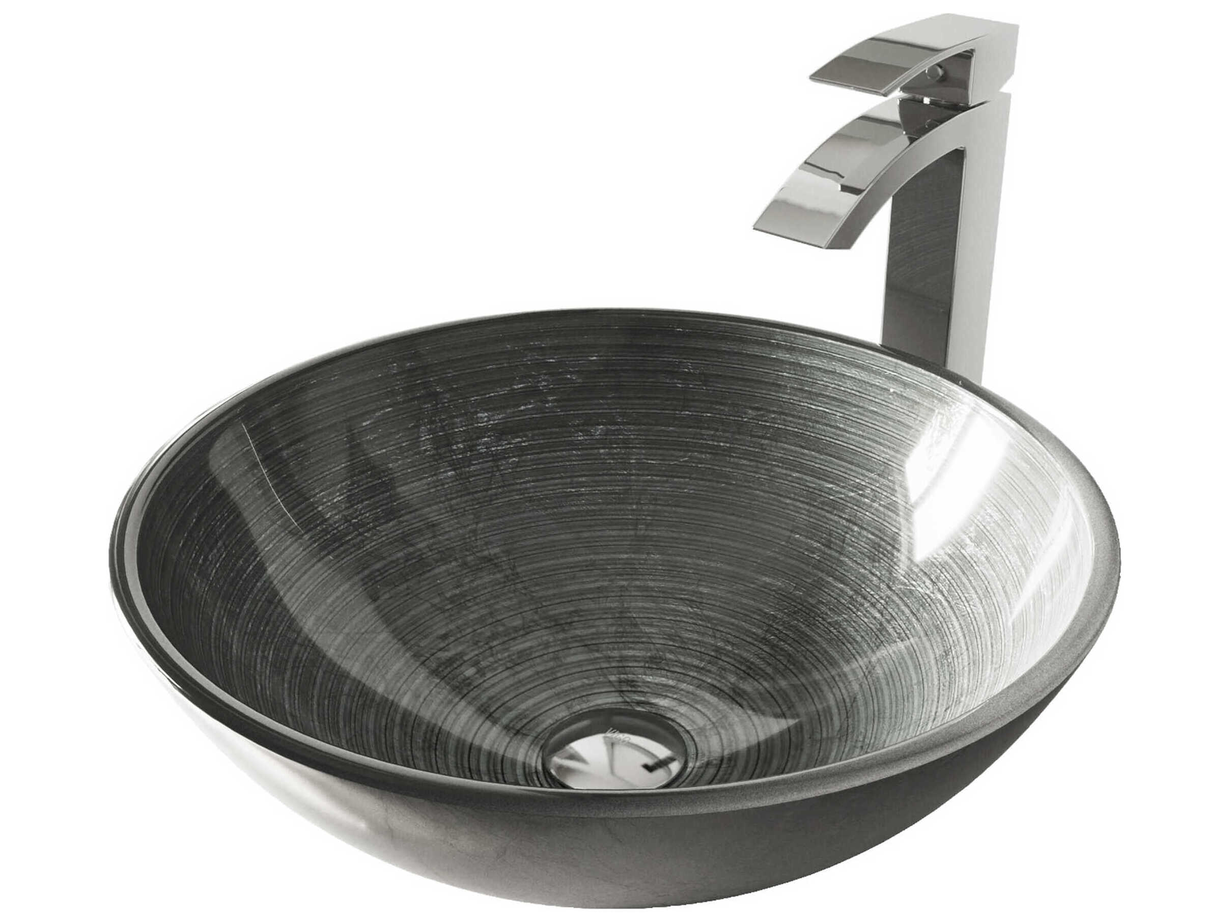 Vigo Simply Silver 17" Round Vessel Bathroom Sink with Chrome 1-Lever Duris Faucet and Drain