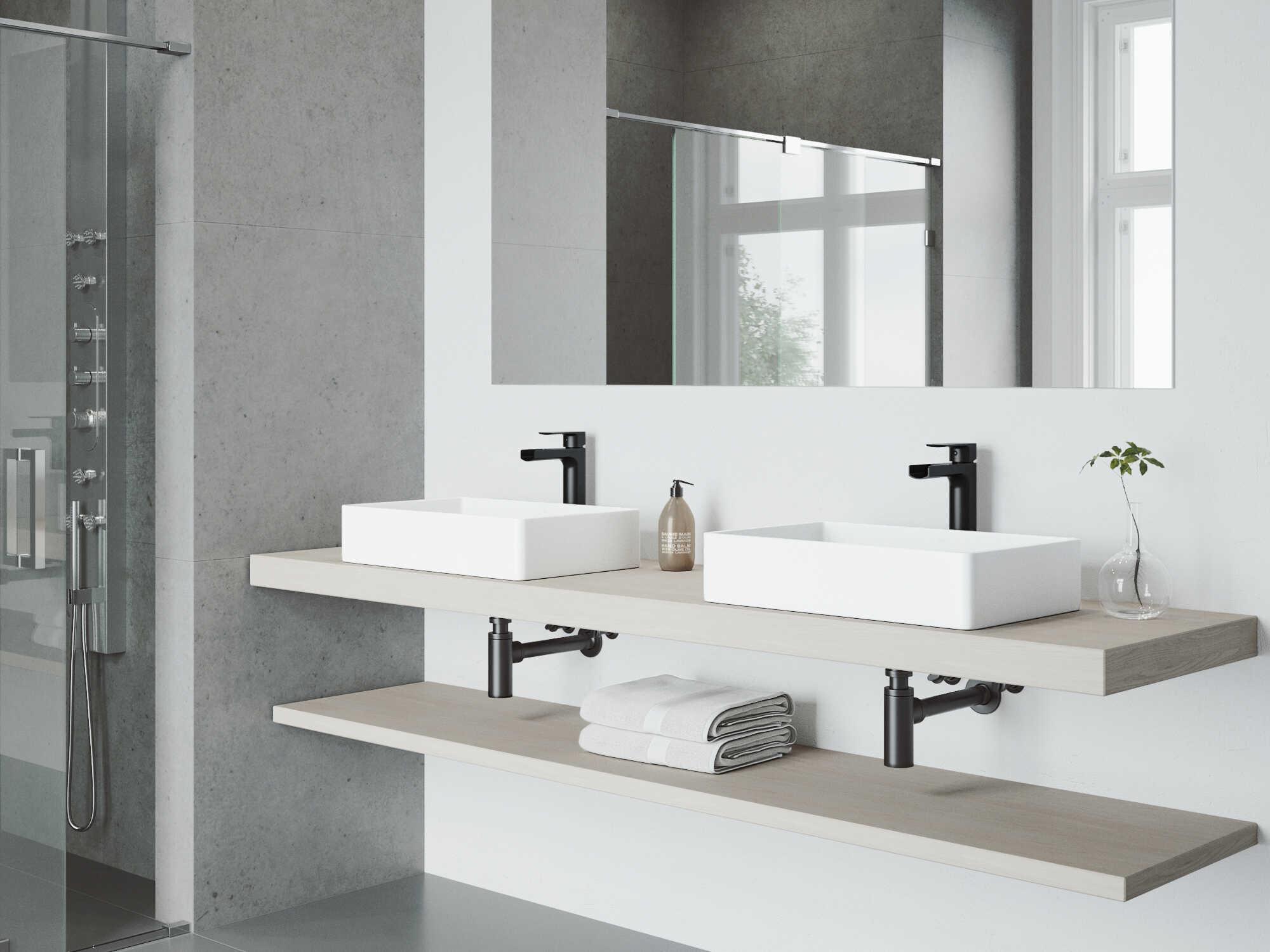 Vigo Magnolia Matte White 21" Rectangular Vessel Bathroom Sink with Matte Black 1-Lever Amada Faucet and Drain
