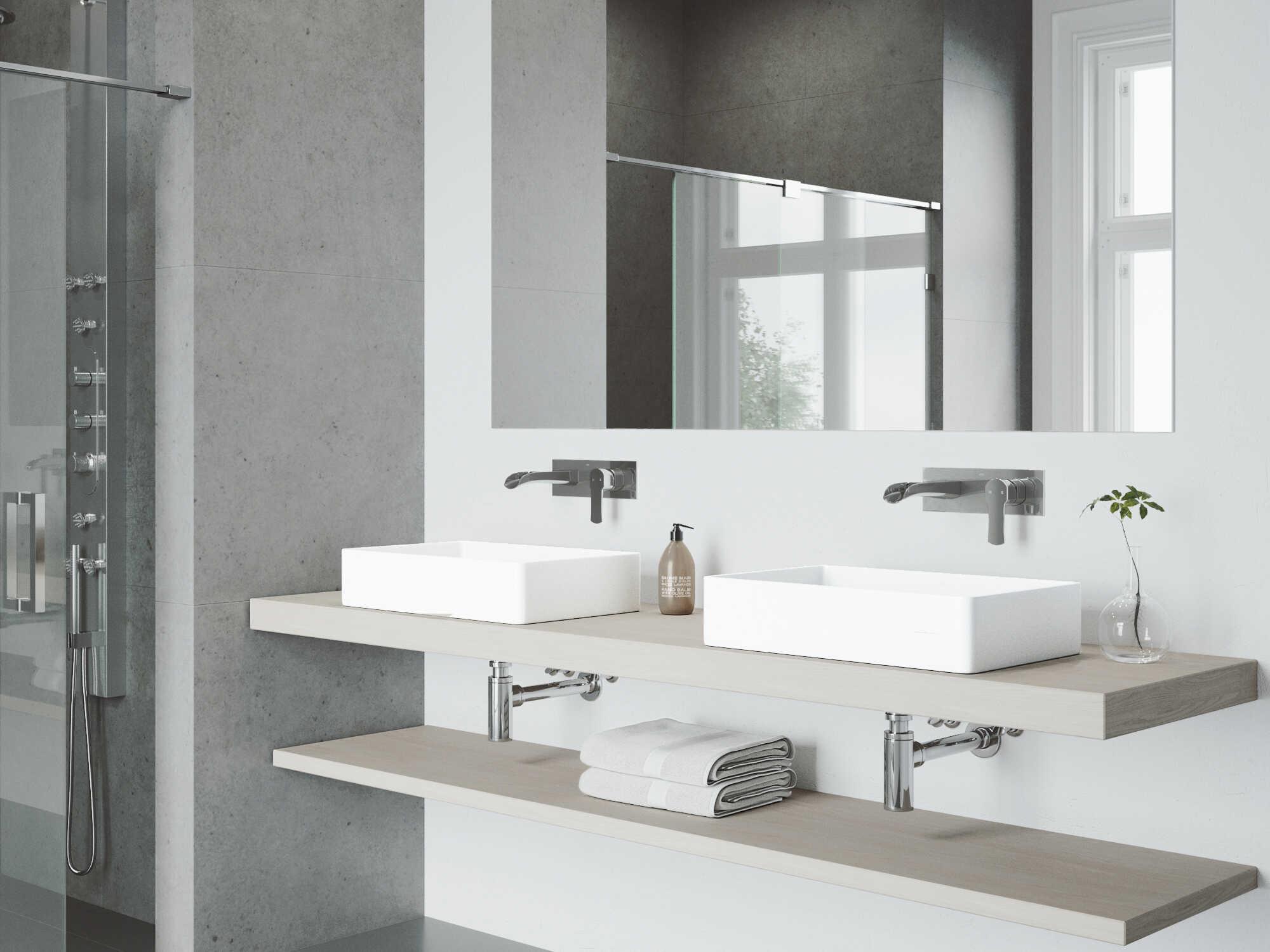 Vigo Magnolia Matte White 21" Rectangular Vessel Bathroom Sink with Chrome Single-Lever Cornelius Wall-Mount Faucet and Drain