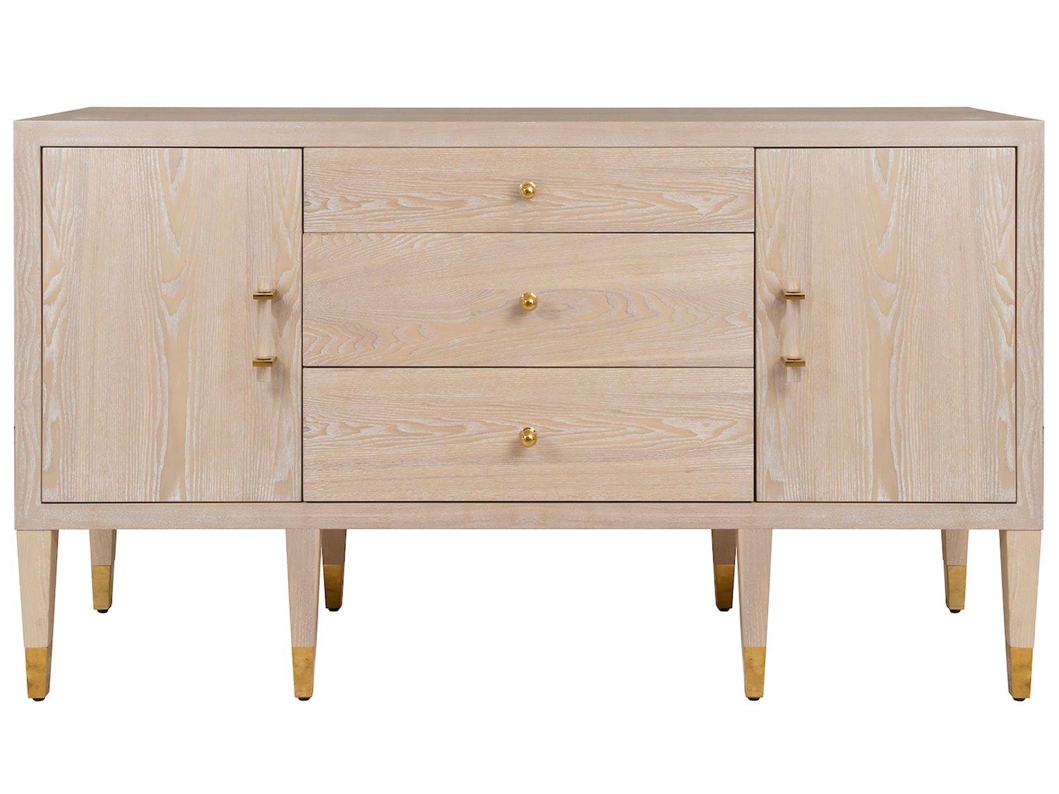 Worlds Away 58" Oak Wood Cerused Brass Sideboard
