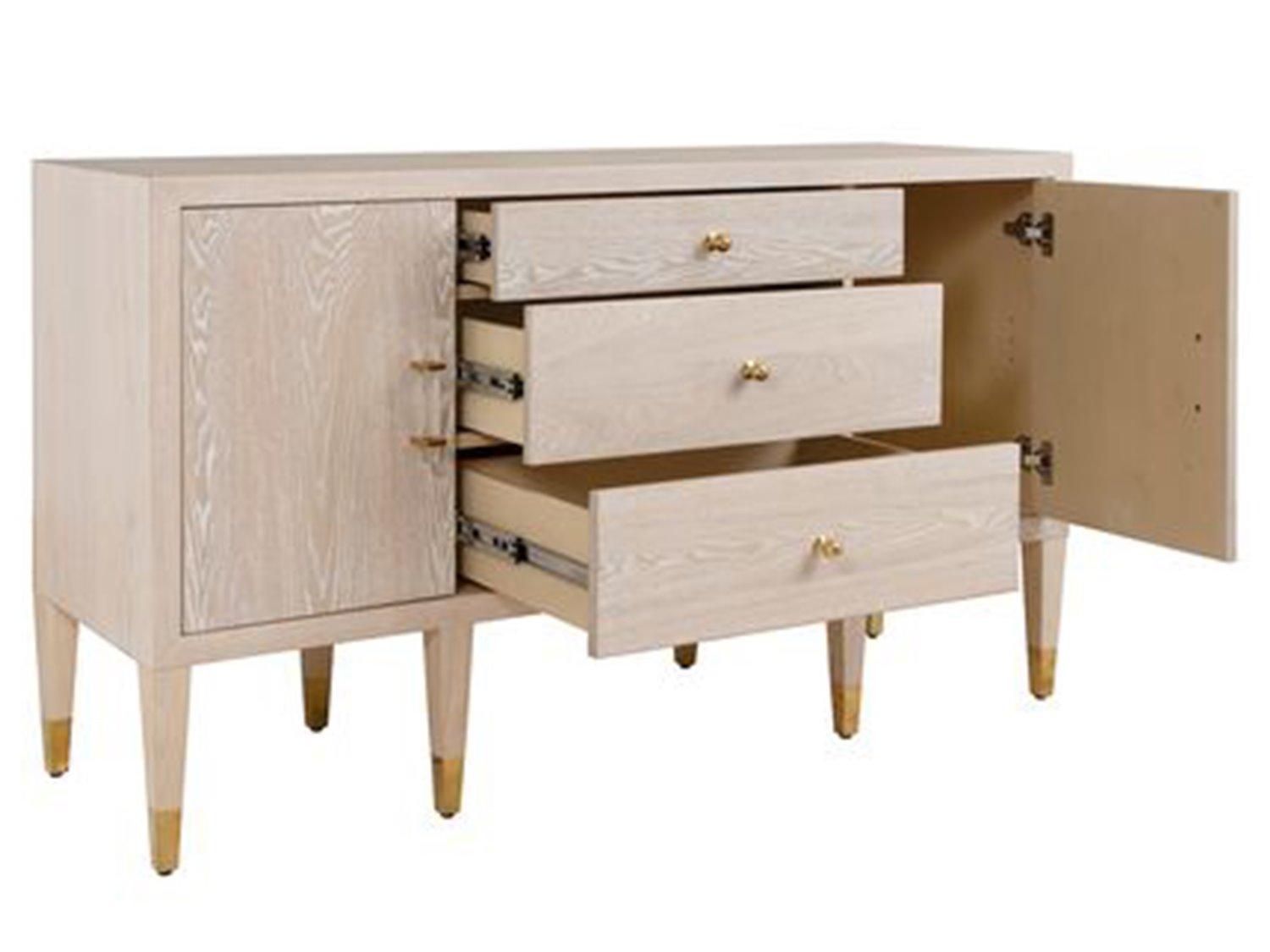 Worlds Away 58" Oak Wood Cerused Brass Sideboard