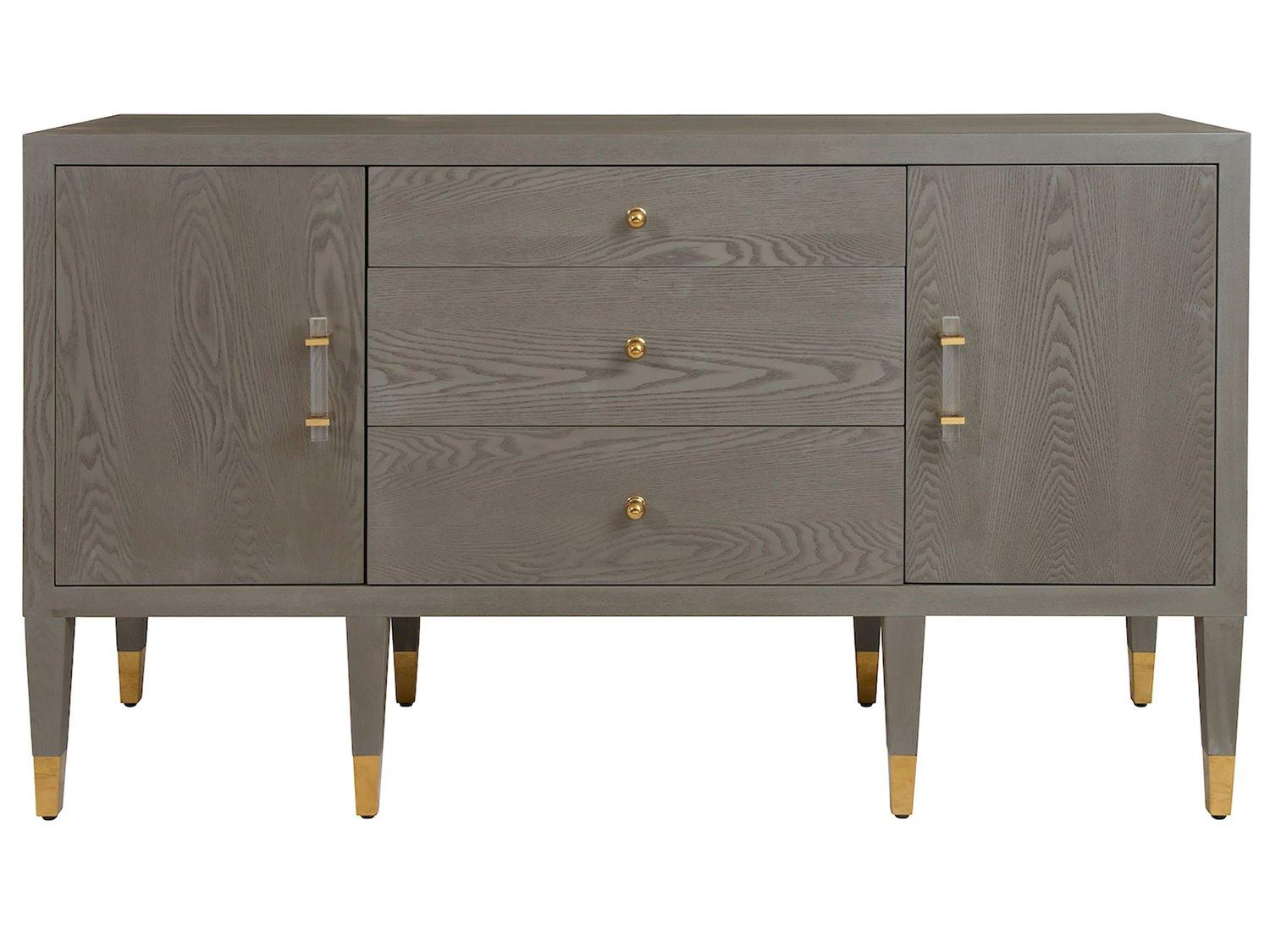Worlds Away 58" Oak Wood Smoke Grey Brass Sideboard