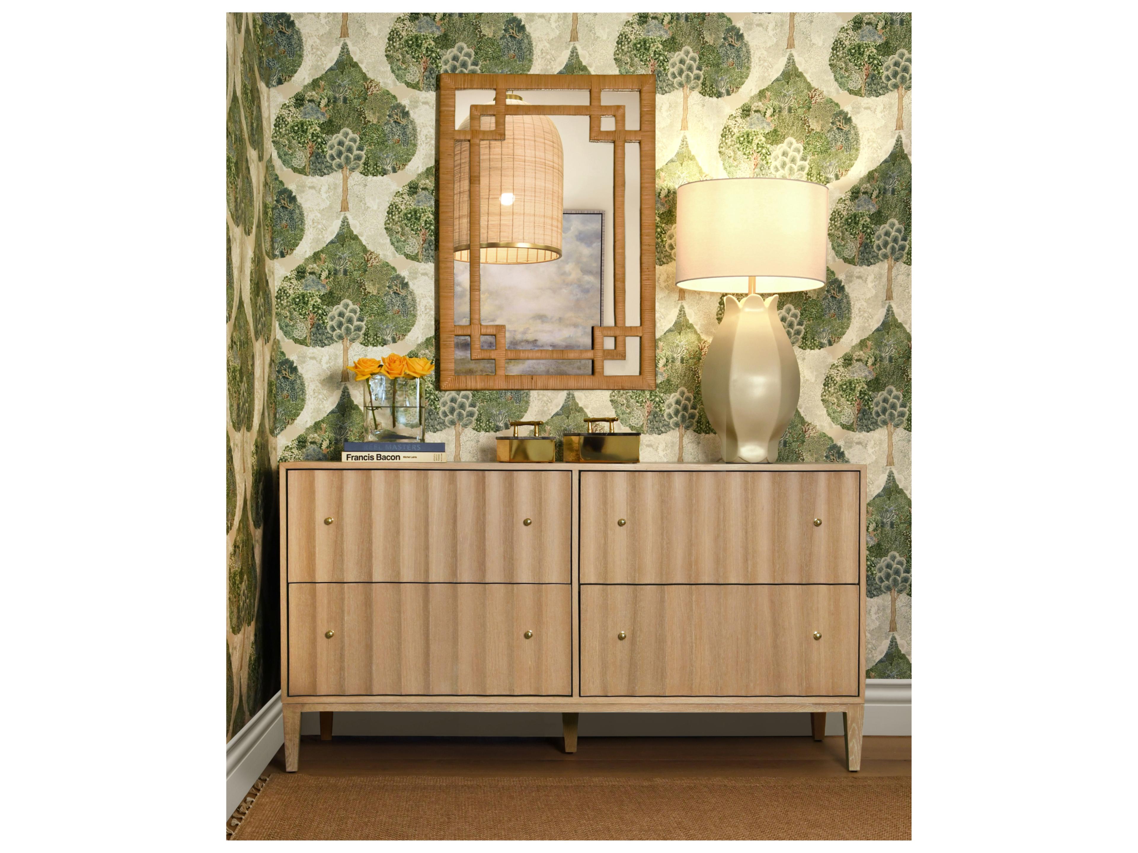 Worlds Away 4-Drawers Brown Oak Wood Double Dresser