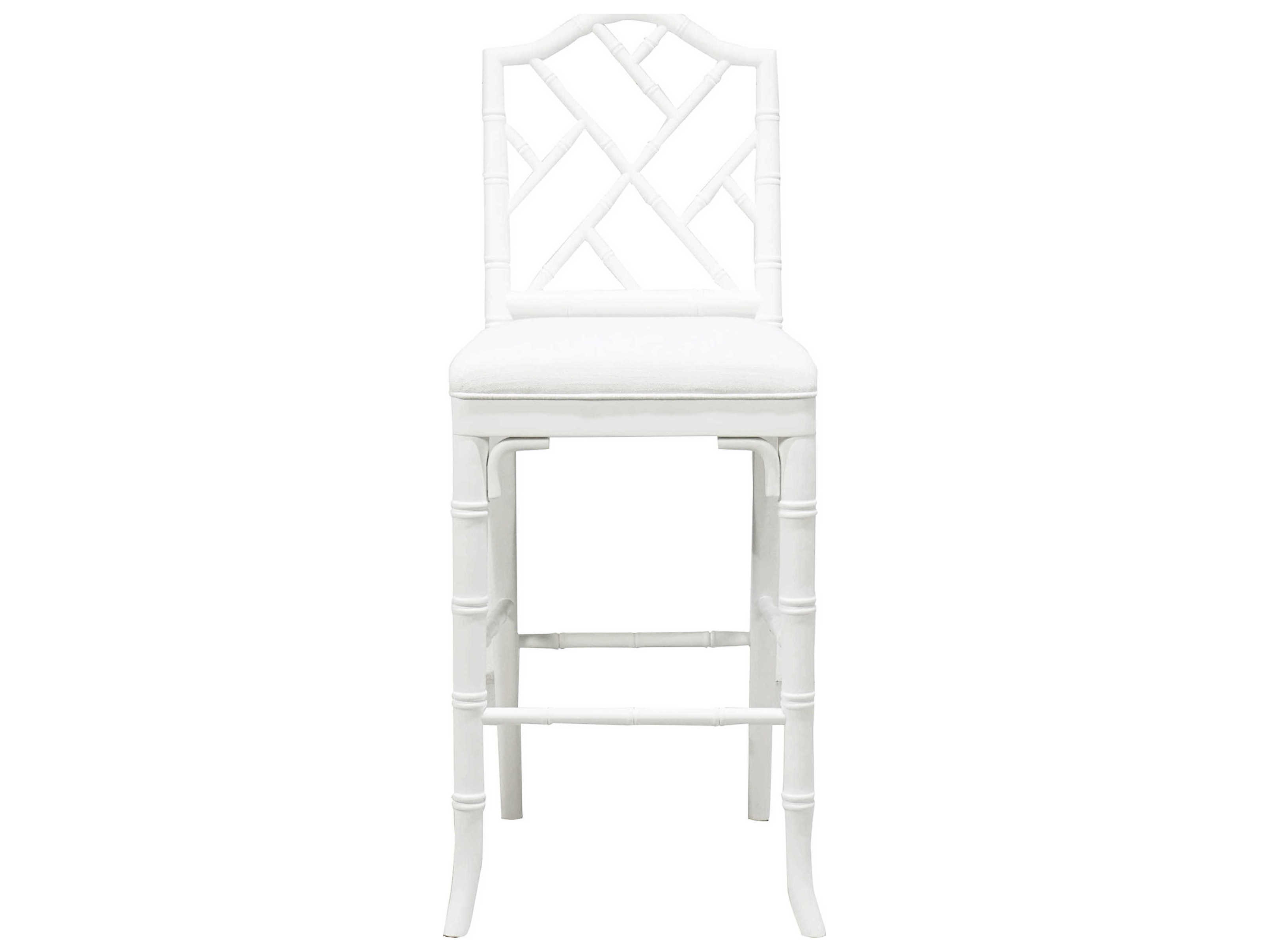 Worlds Away Upholstered Hardwood White Linen Matte Lacquer Counter Stool