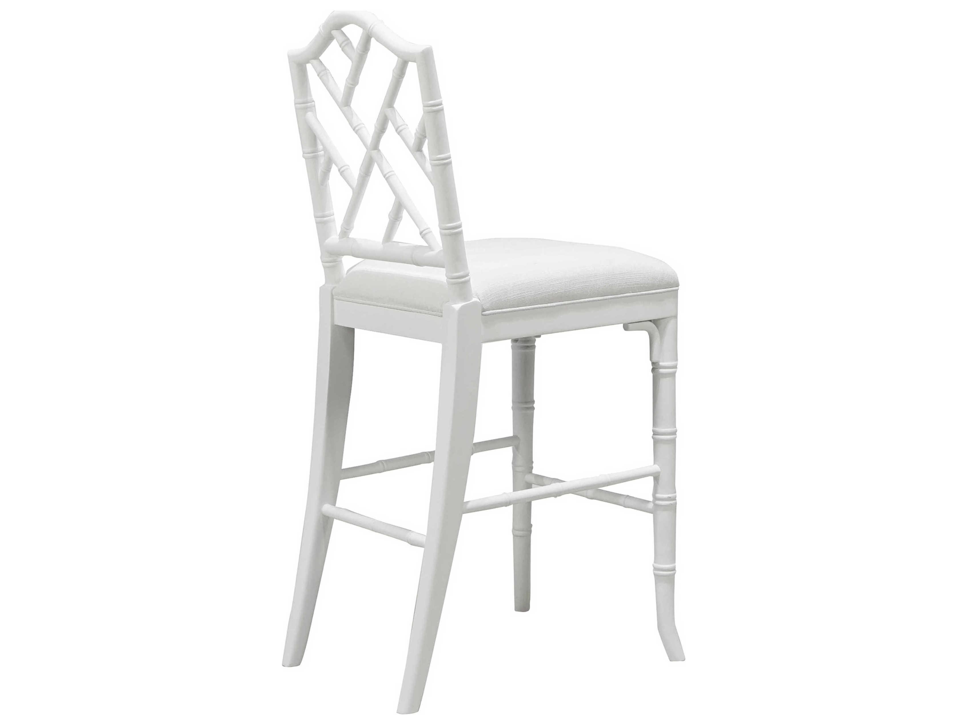 Worlds Away Upholstered Hardwood White Linen Matte Lacquer Counter Stool