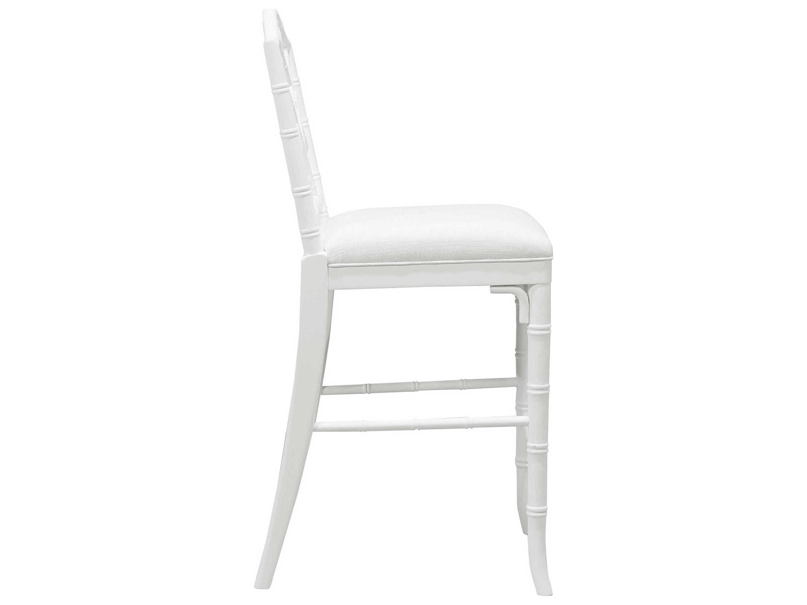 Worlds Away Upholstered Hardwood White Linen Matte Lacquer Counter Stool