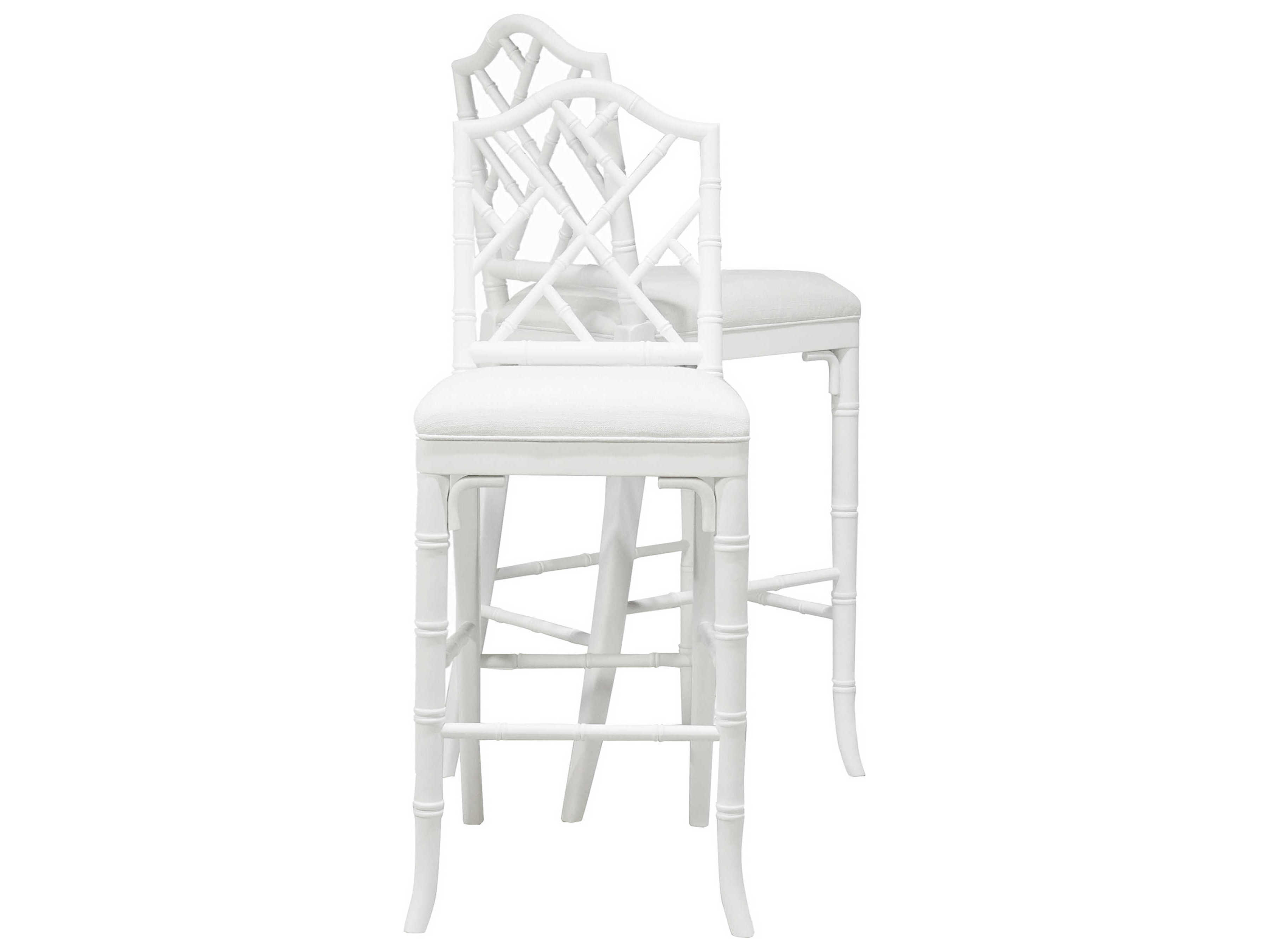 Worlds Away Upholstered Hardwood White Linen Matte Lacquer Counter Stool