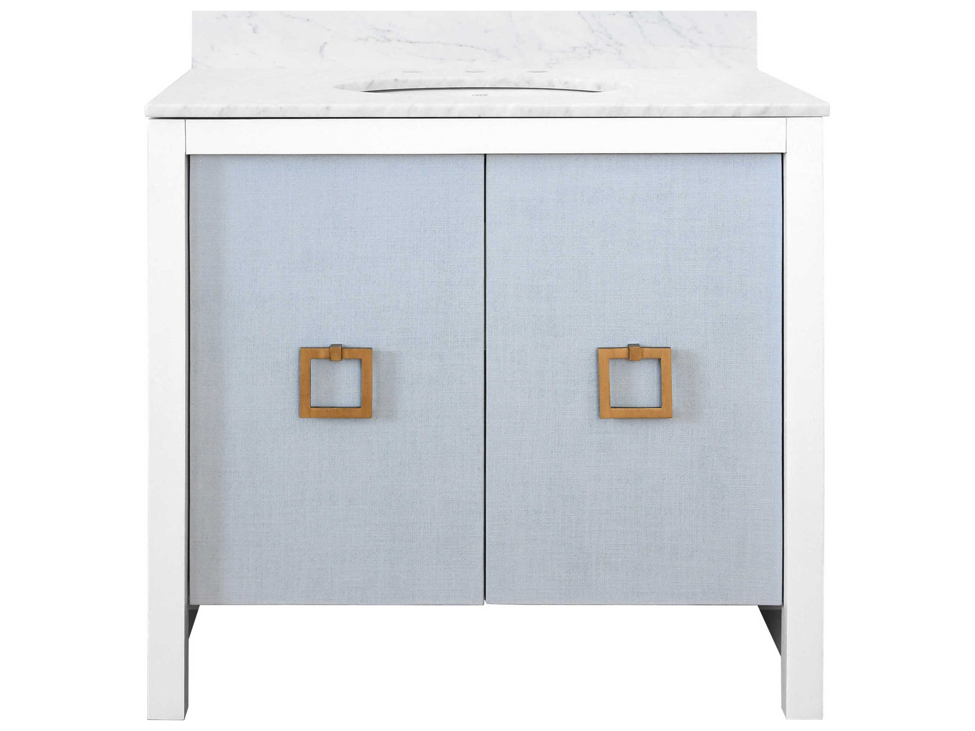Worlds Away Lacquered Light Blue Linen / Matte White Lacquer 36" Vanity