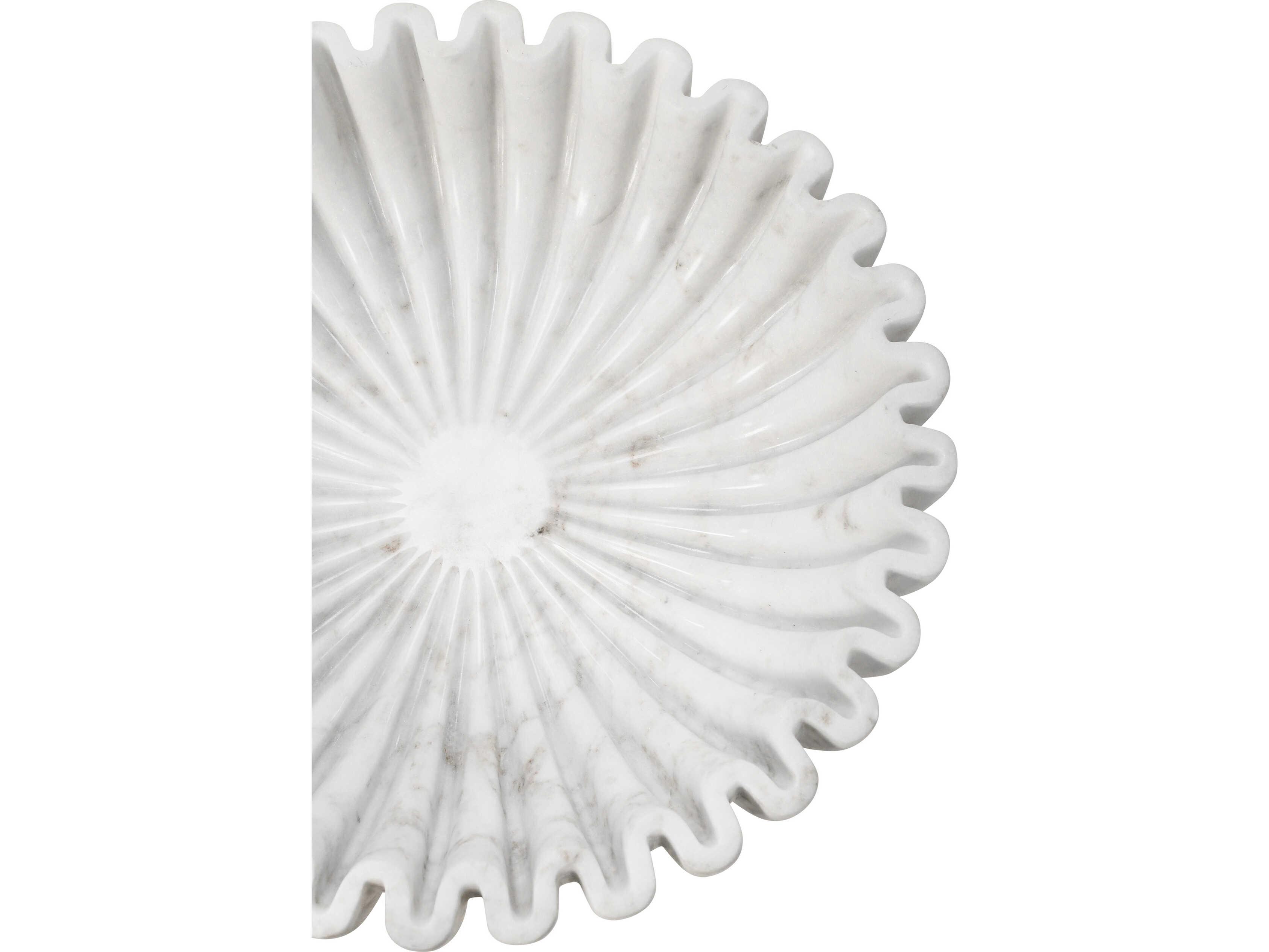 Worlds Away Augie Round Fluted White Marble Decorative Plate