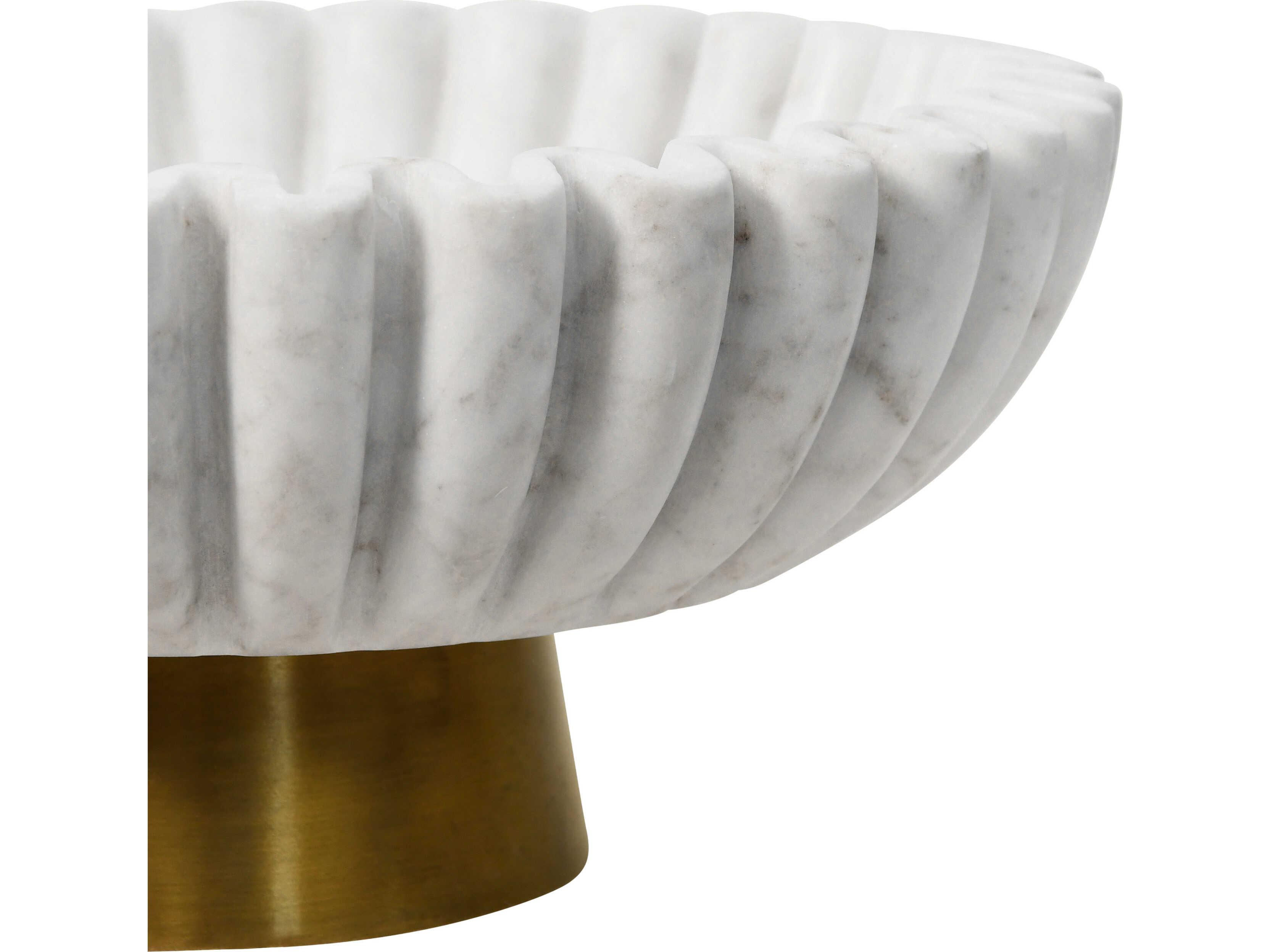 Worlds Away Augie Round Fluted White Marble Decorative Plate