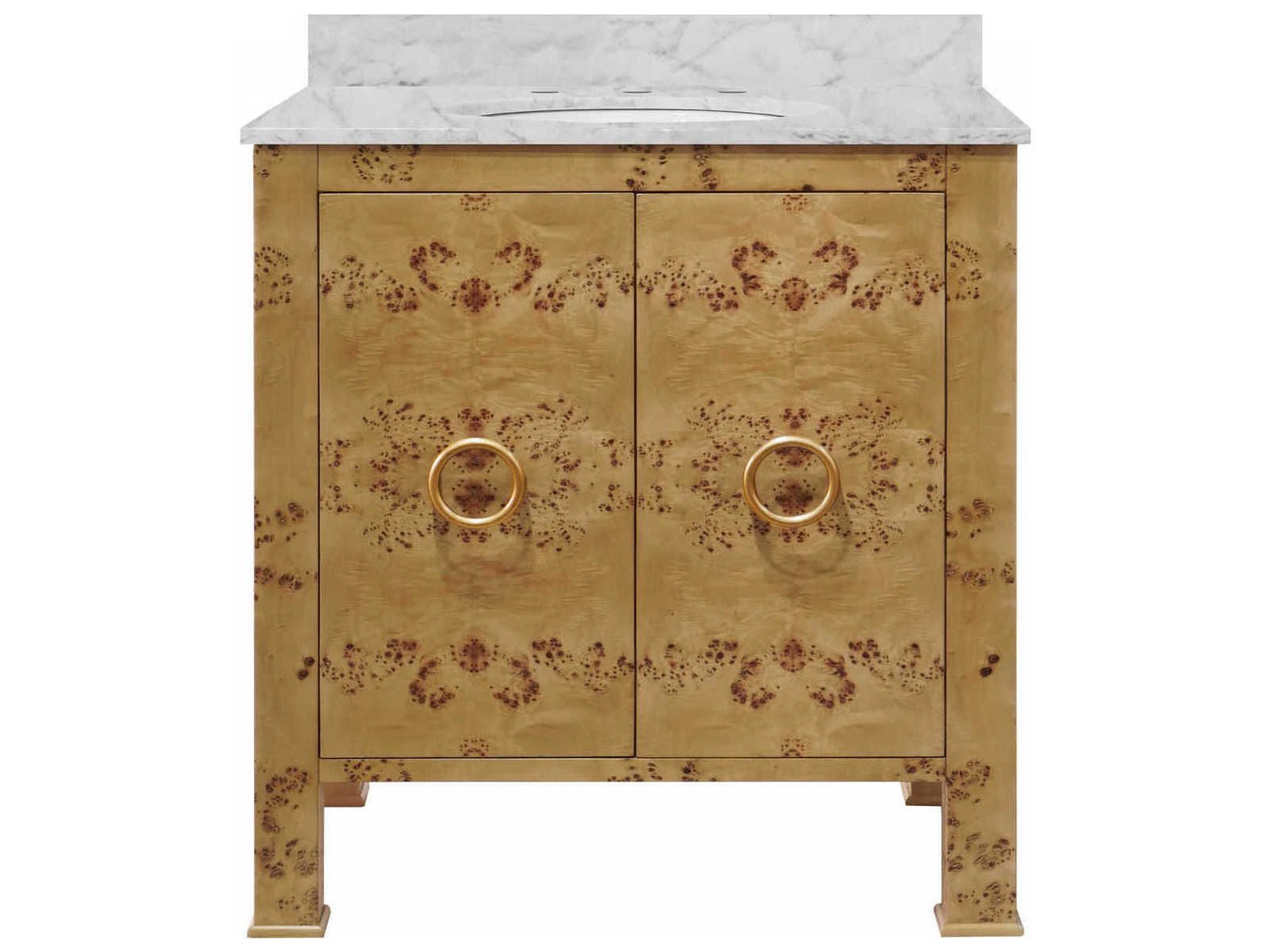 Worlds Away White Carrara Marble / Natural Burl Wood Vanity