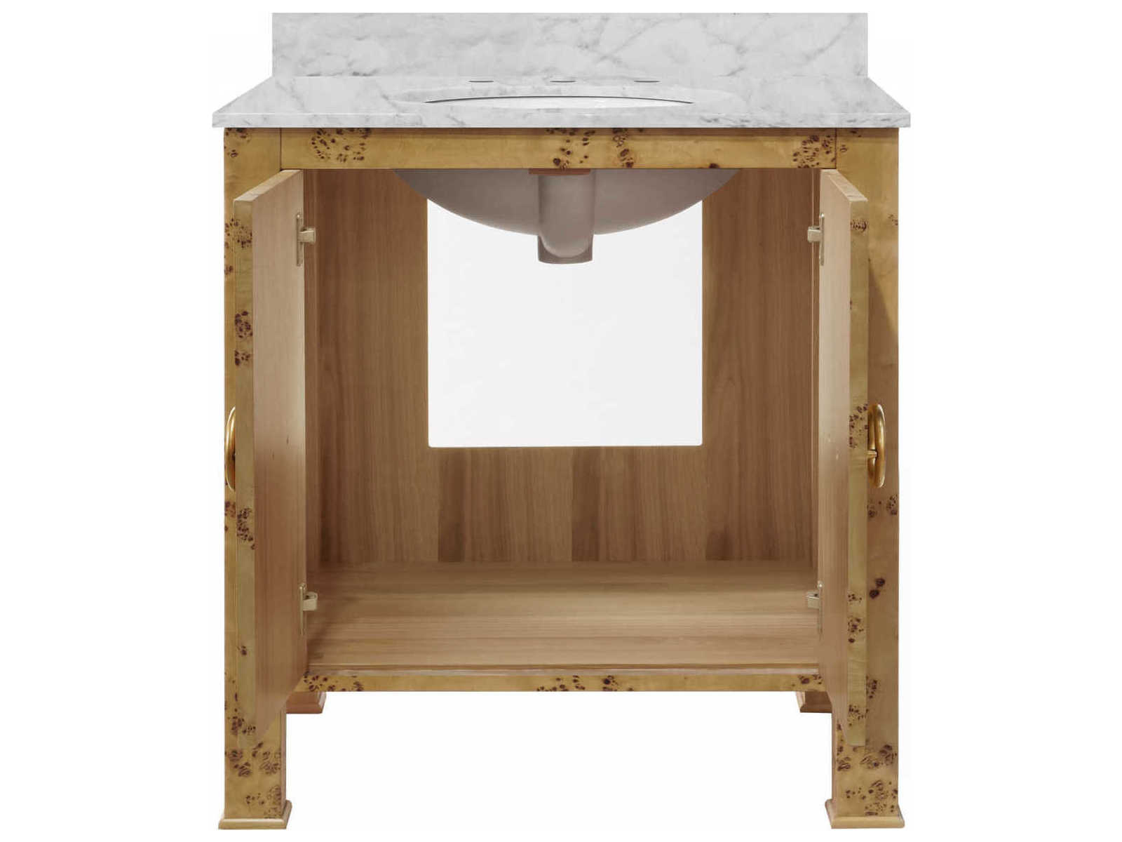 Worlds Away White Carrara Marble / Natural Burl Wood Vanity