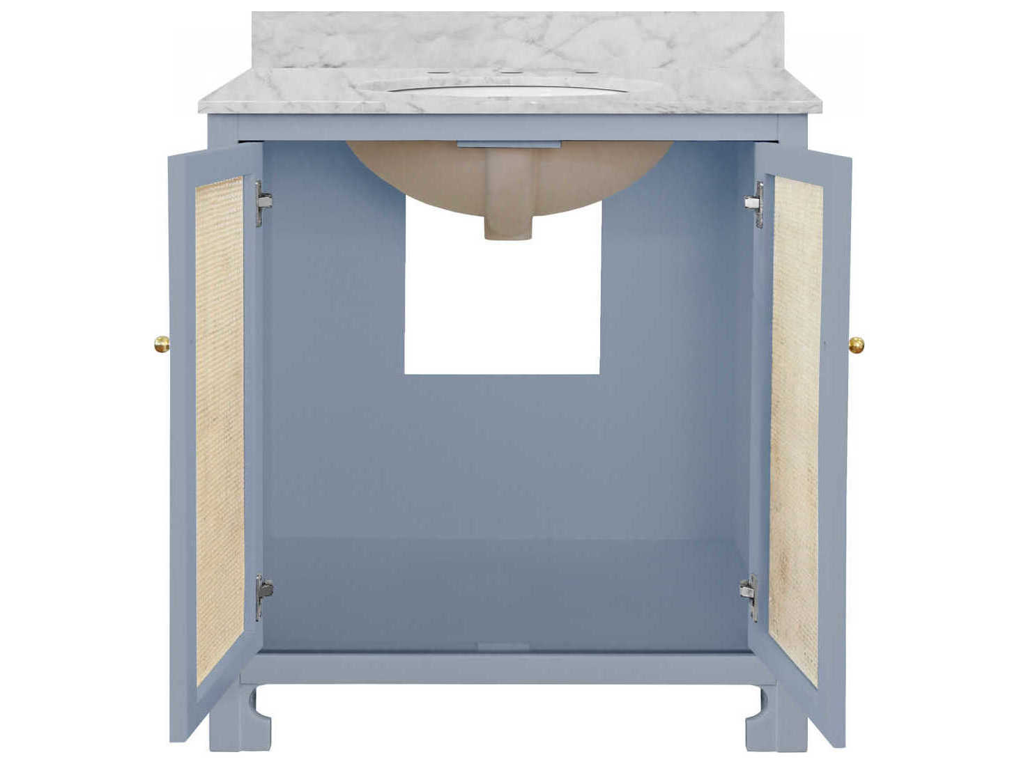 Worlds Away White Carrara Marble / Light Blye Matte Lacquer Vanity