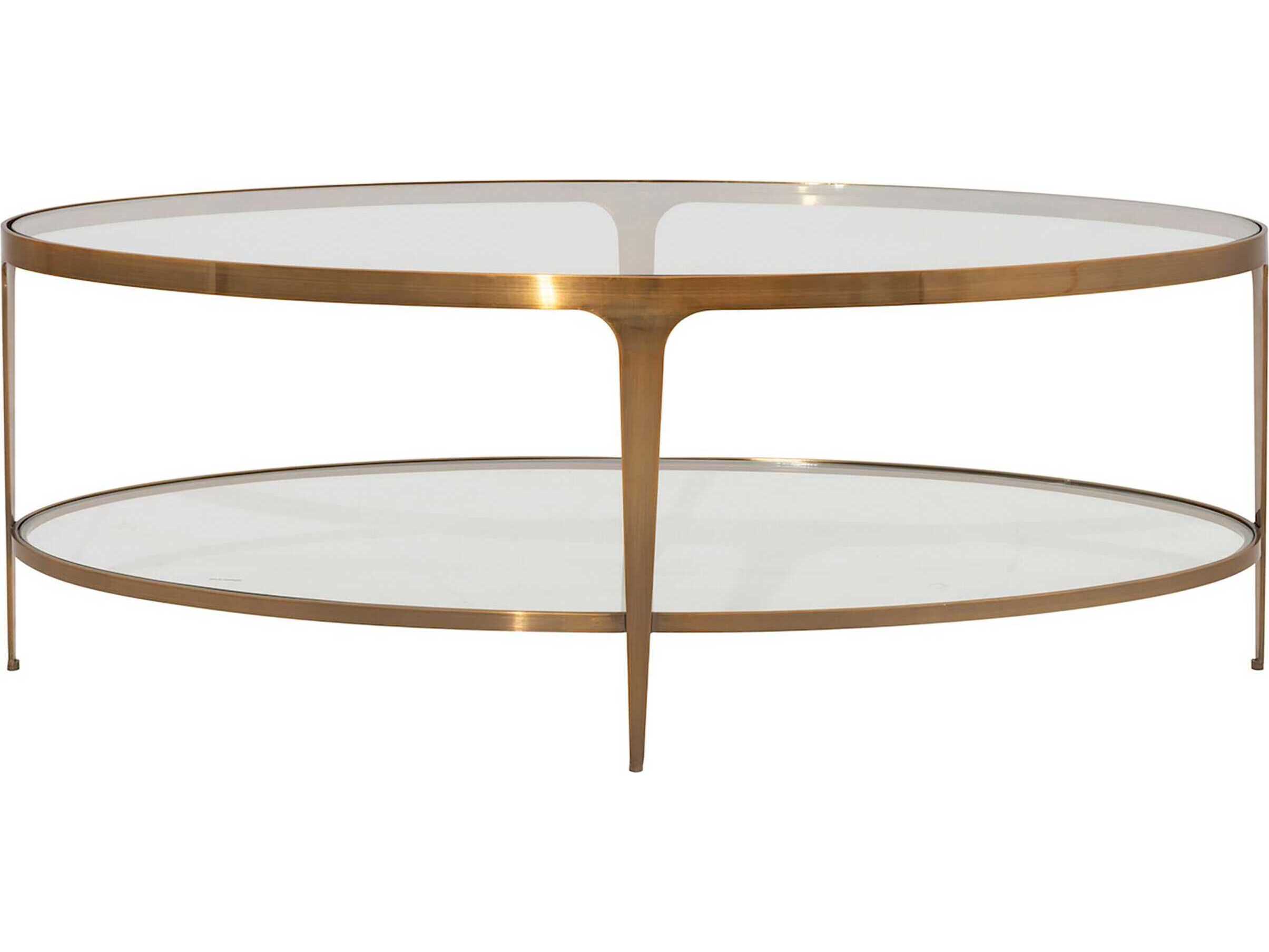 Worlds Away Oval Glass Antique Brass Coffee Table