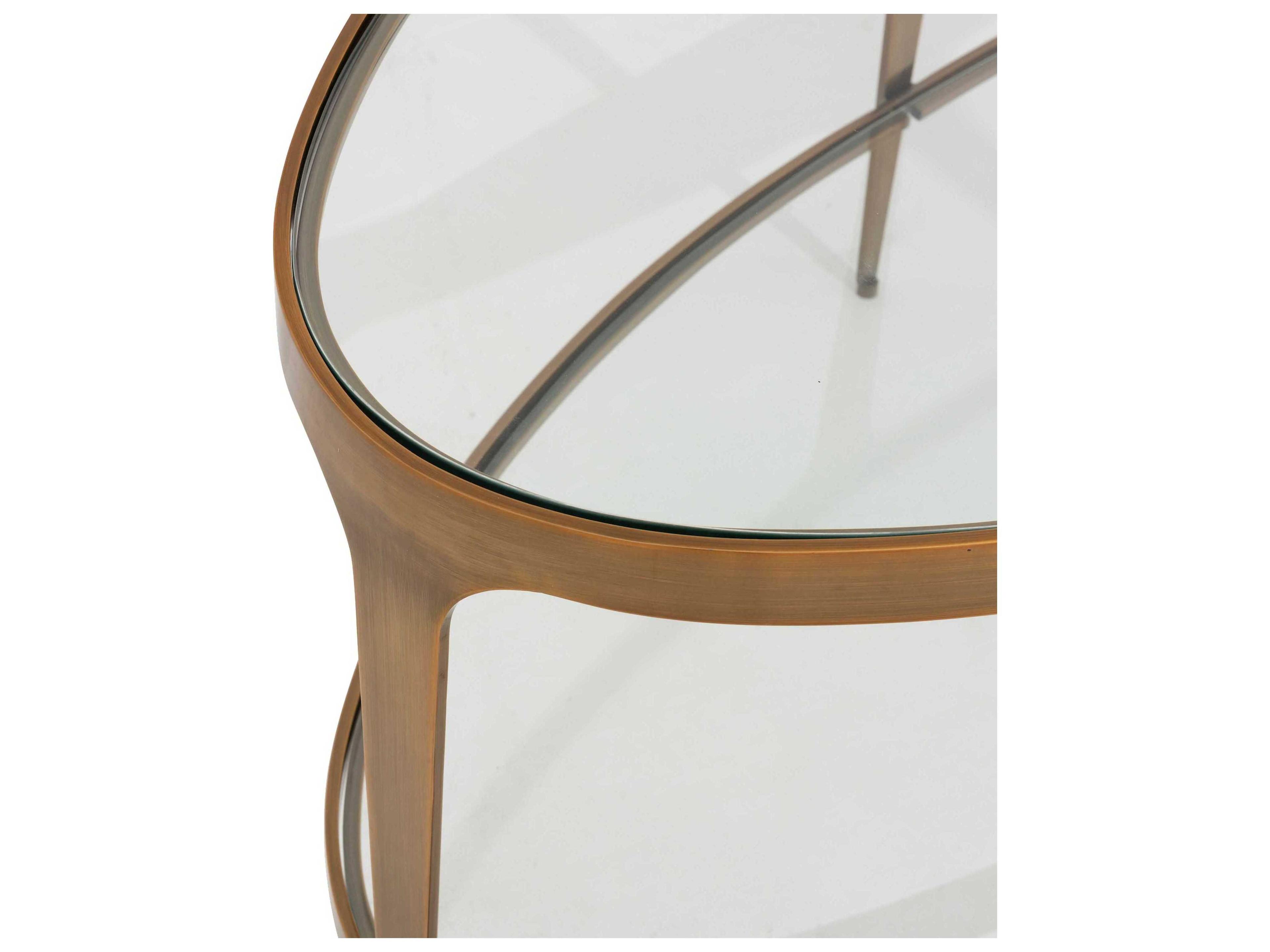 Worlds Away Oval Glass Antique Brass Coffee Table