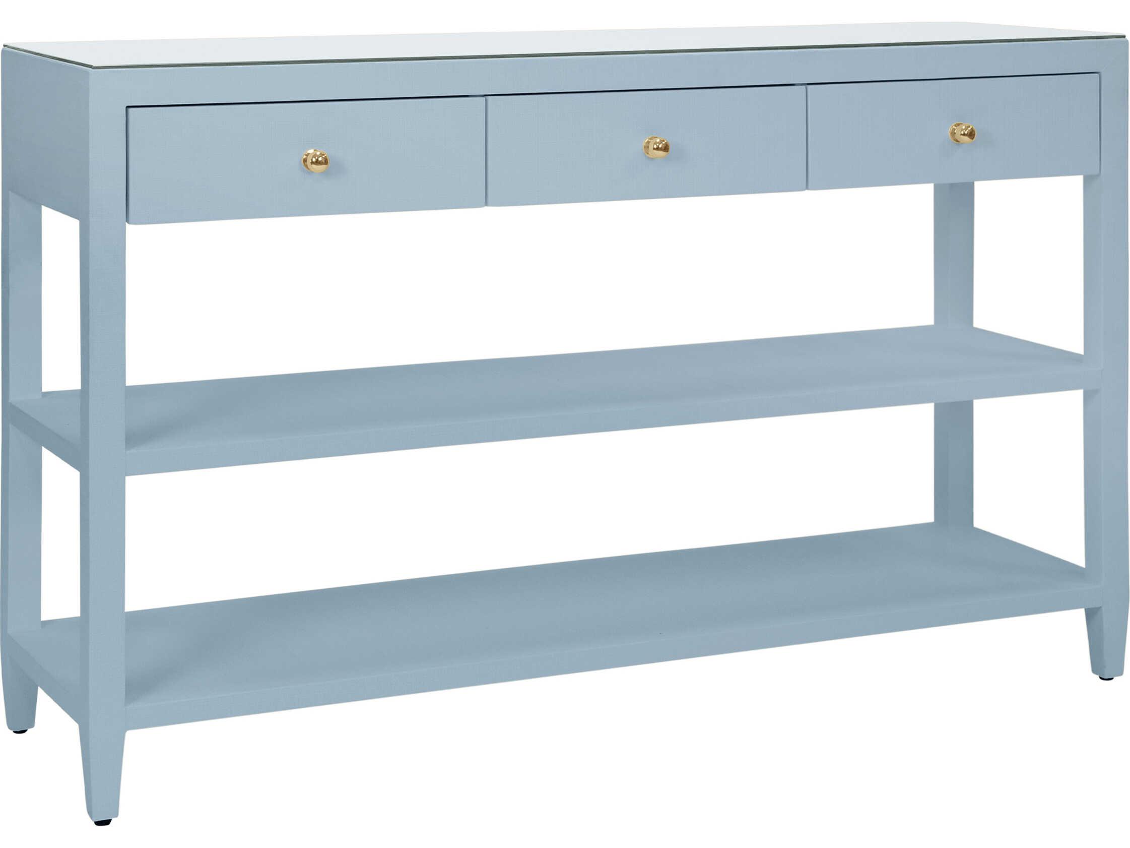 Worlds Away Briar Rectangular Wood Blue Console Table