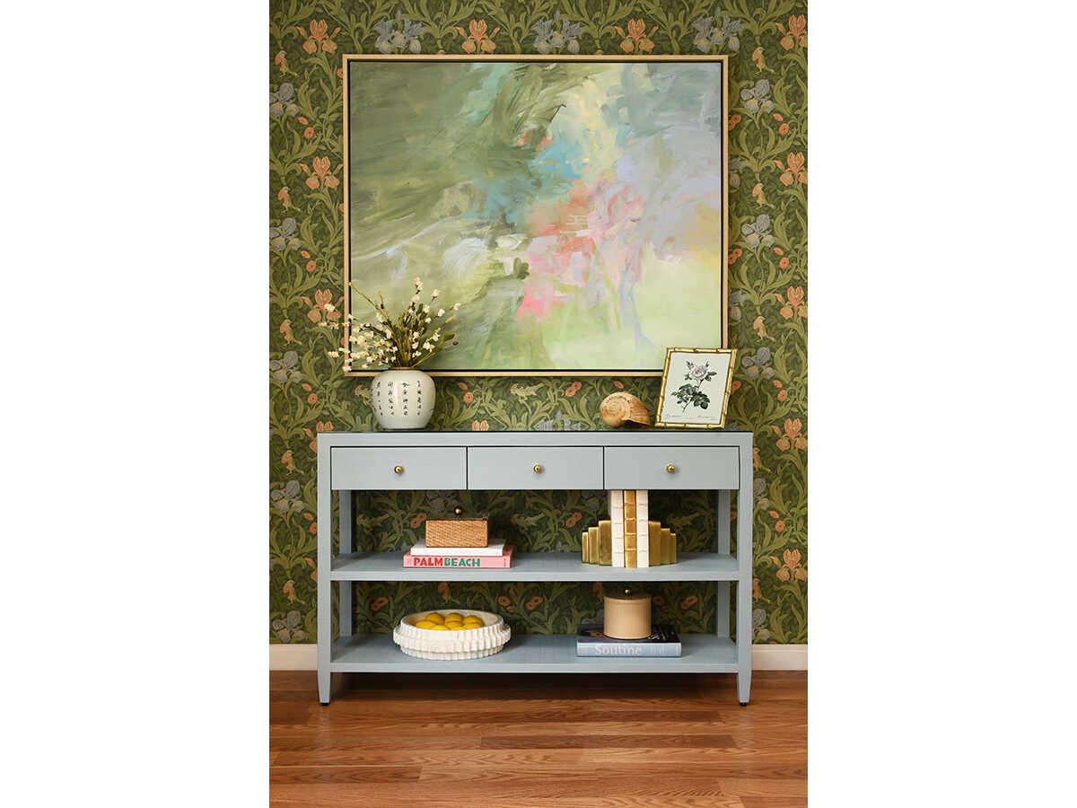Worlds Away Briar Rectangular Wood Blue Console Table