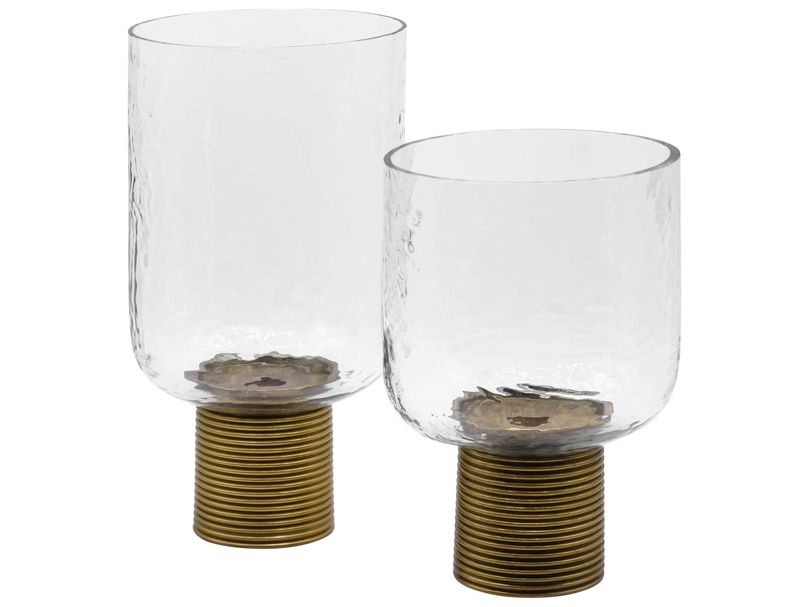 Worlds Away Large Ribbed Brass / Glass Candle Votive
