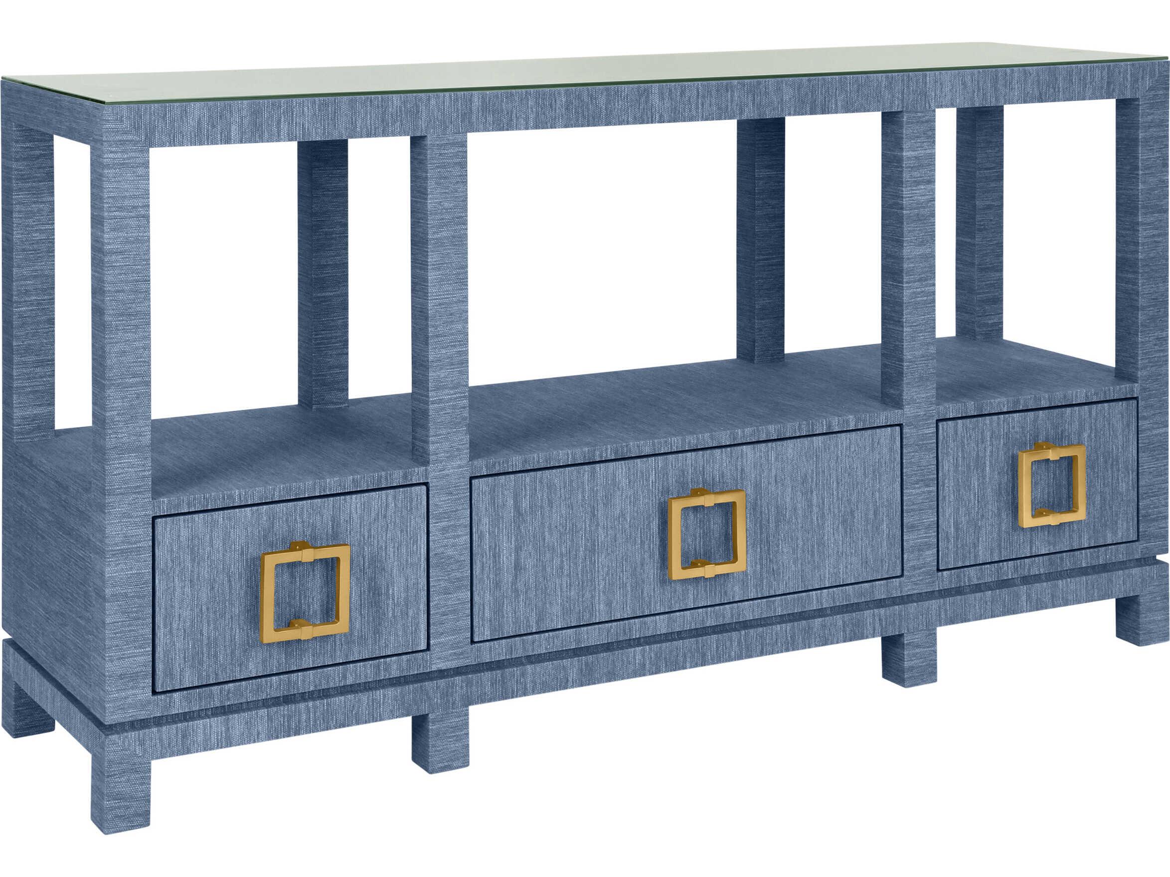 Worlds Away Campbell Rectangular Wood Blue Console Table