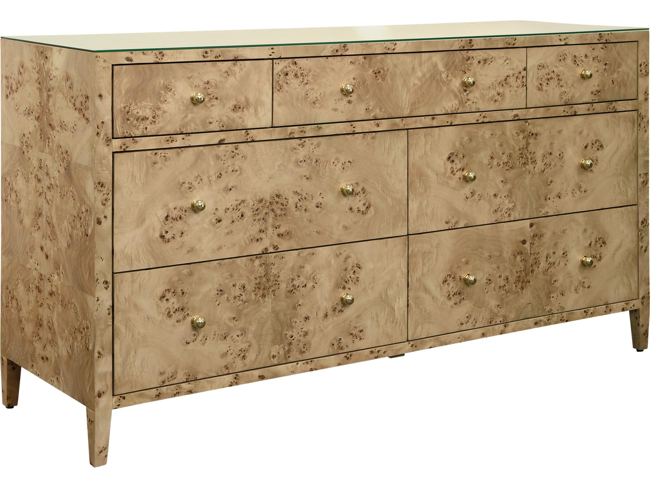 Worlds Away 7-Drawers Brown Burlwood Double Dresser