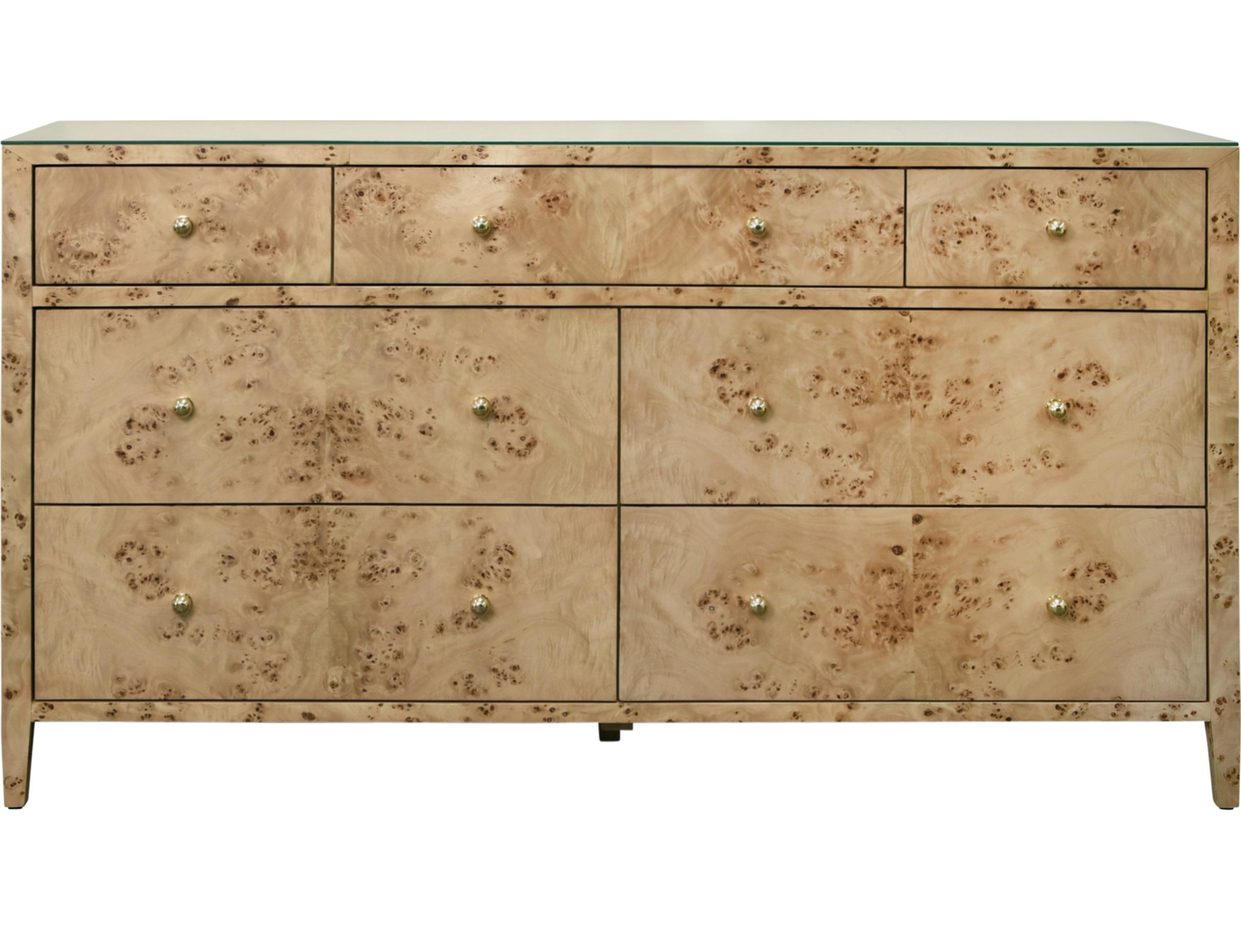Worlds Away 7-Drawers Brown Burlwood Double Dresser