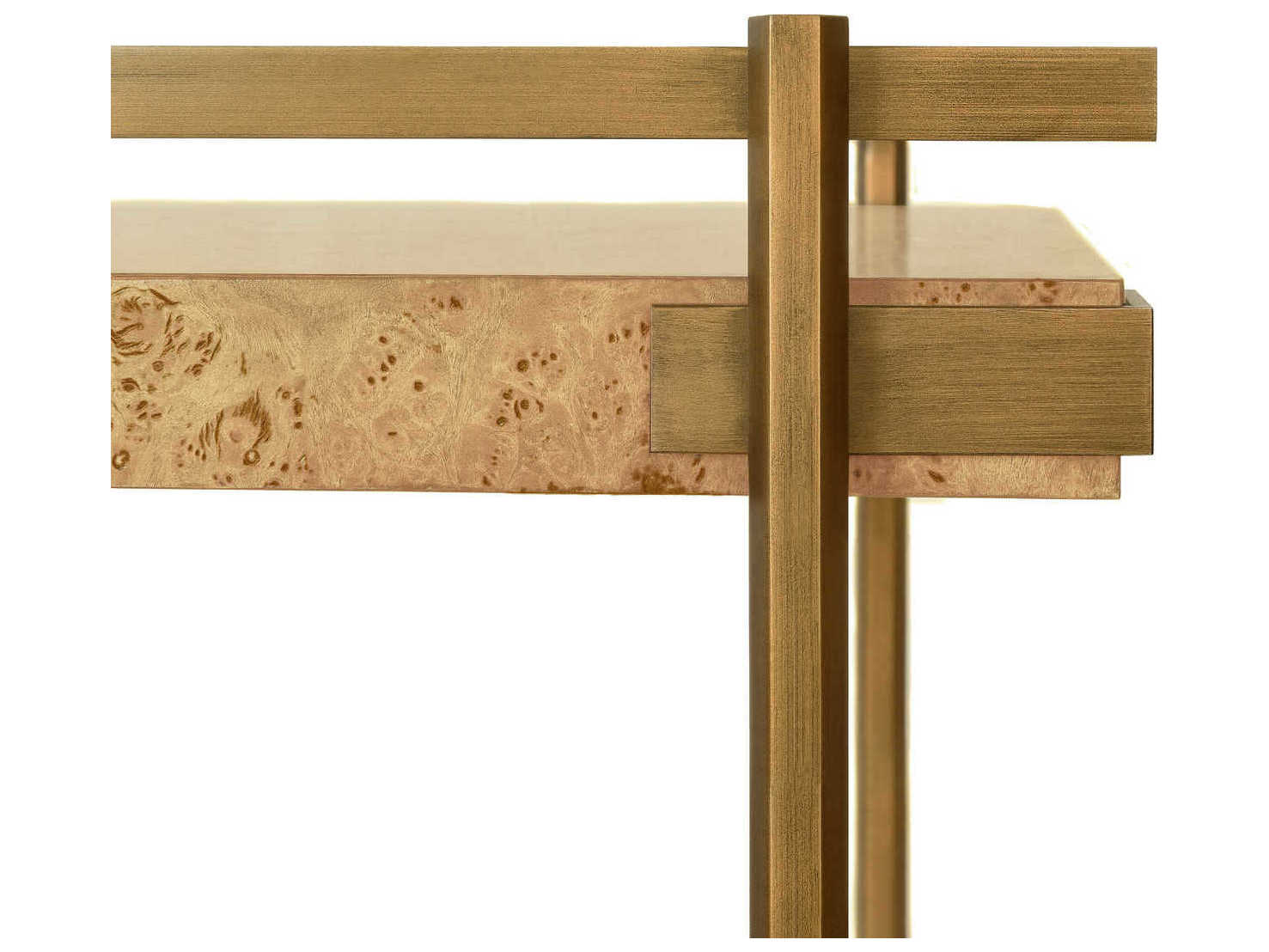 Worlds Away Brown Burl Wood Antique Brass Bar Cart