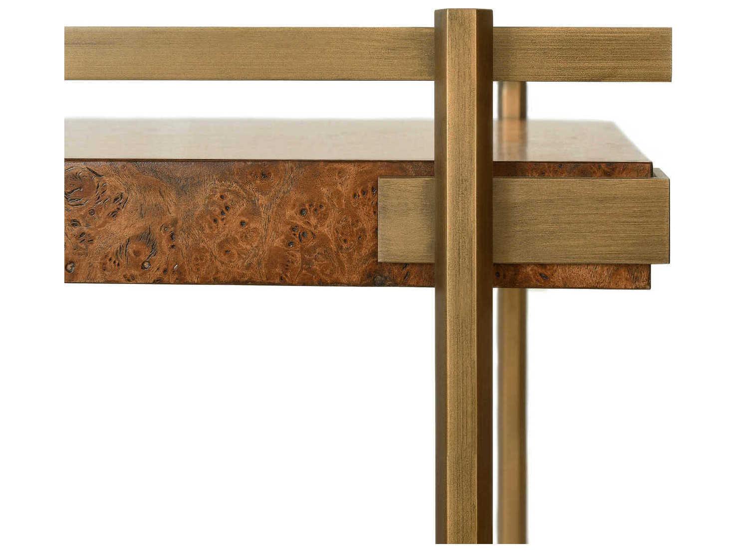 Worlds Away Brown Dark Burl Wood Antique Brass Bar Cart