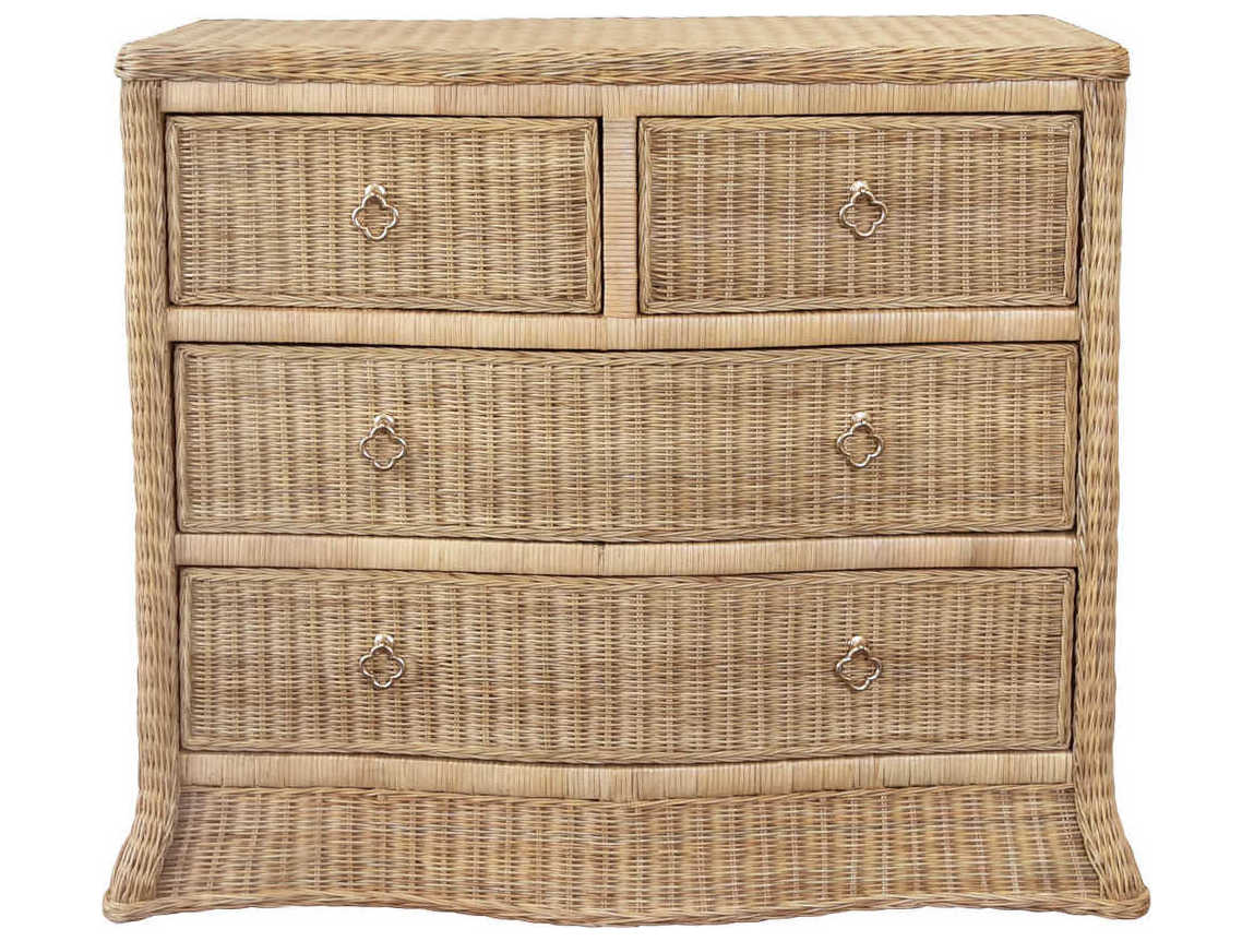 Worlds Away 4-Drawers Woven Rattan Brown Accent Chest