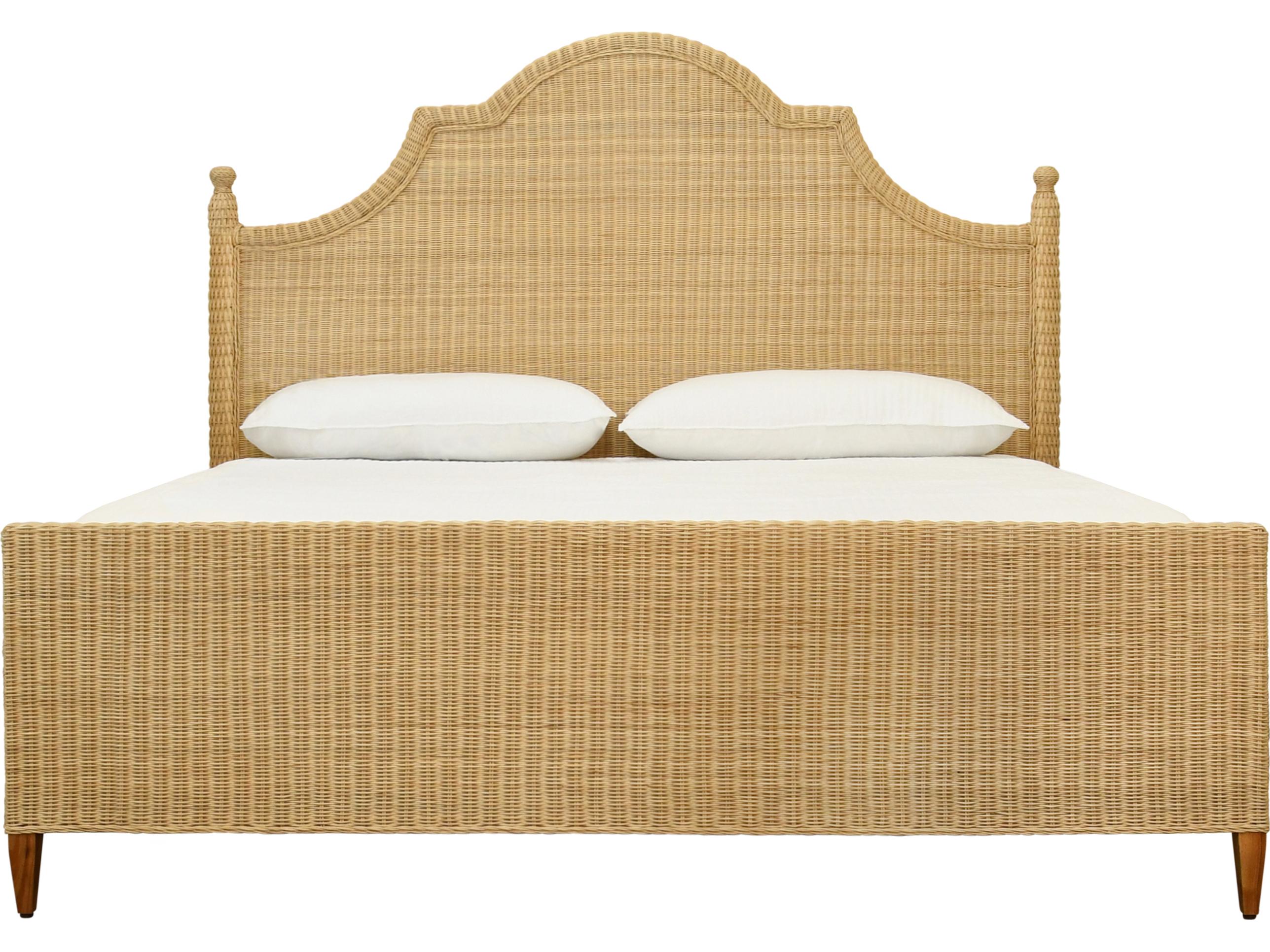 Worlds Away Brown Rattan Wood King Panel Bed