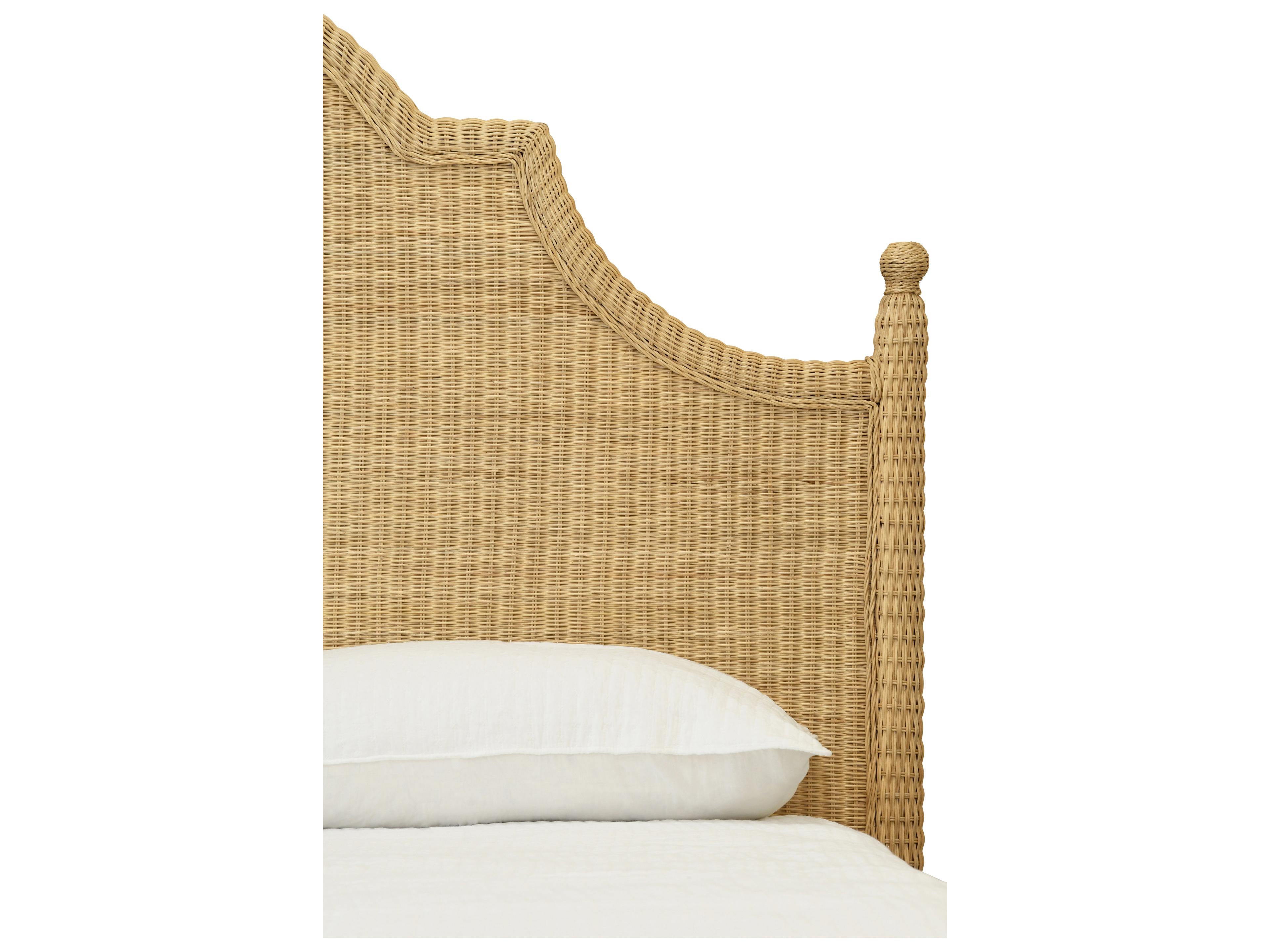 Worlds Away Brown Rattan Wood King Panel Bed