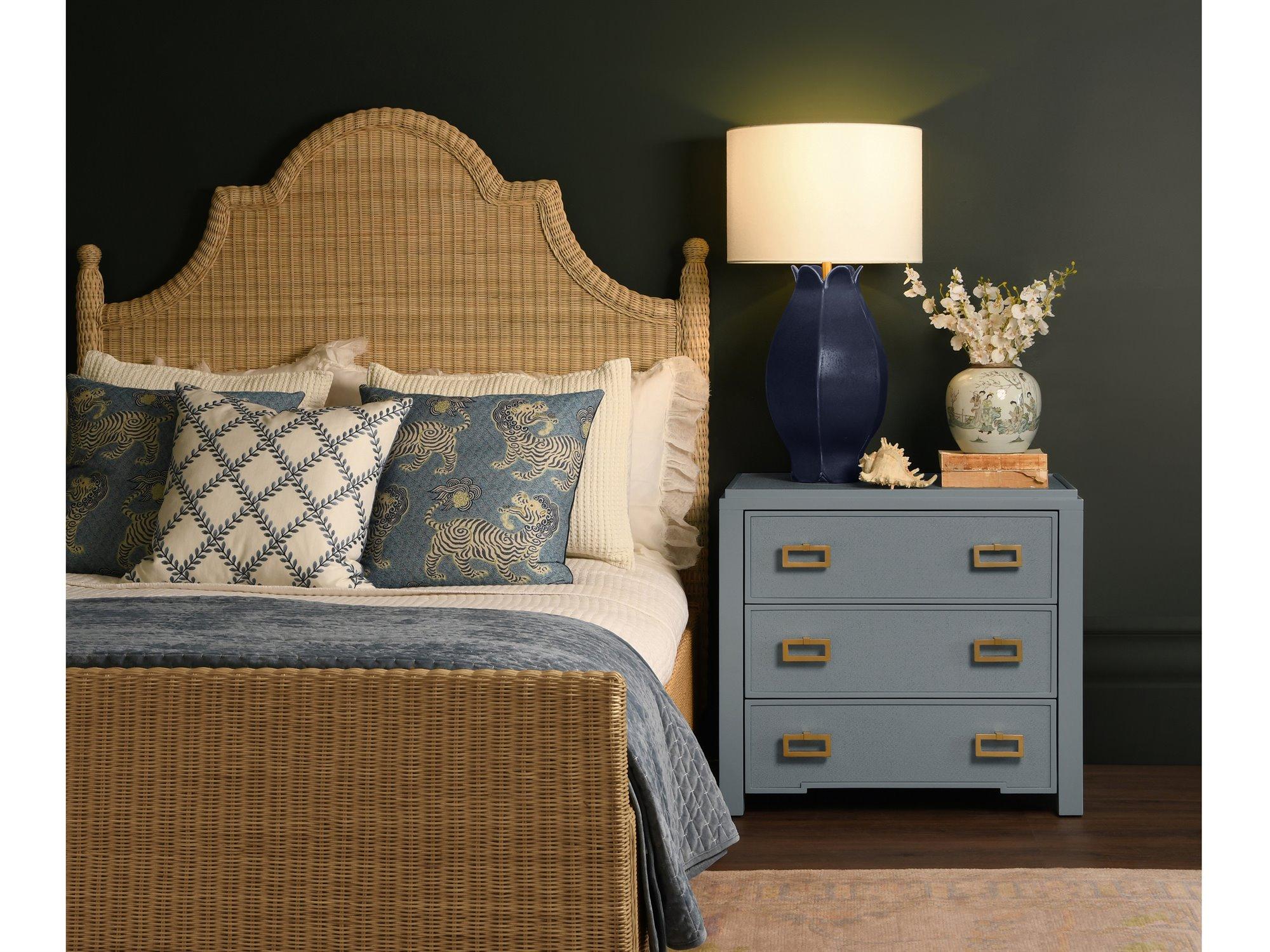 Worlds Away Wood Rattan Bedroom Set