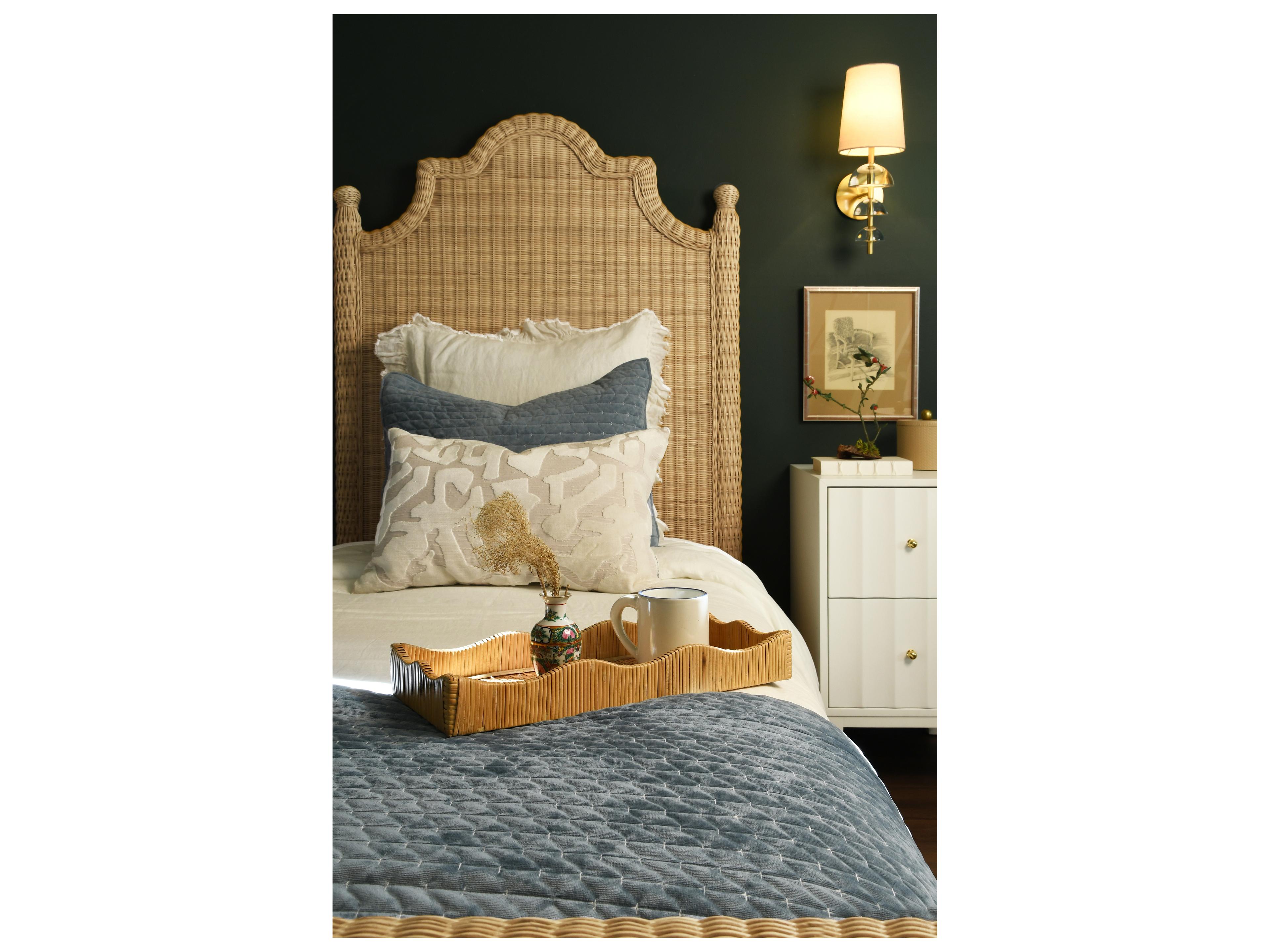 Worlds Away Brown Rattan Wood Twin Panel Bed