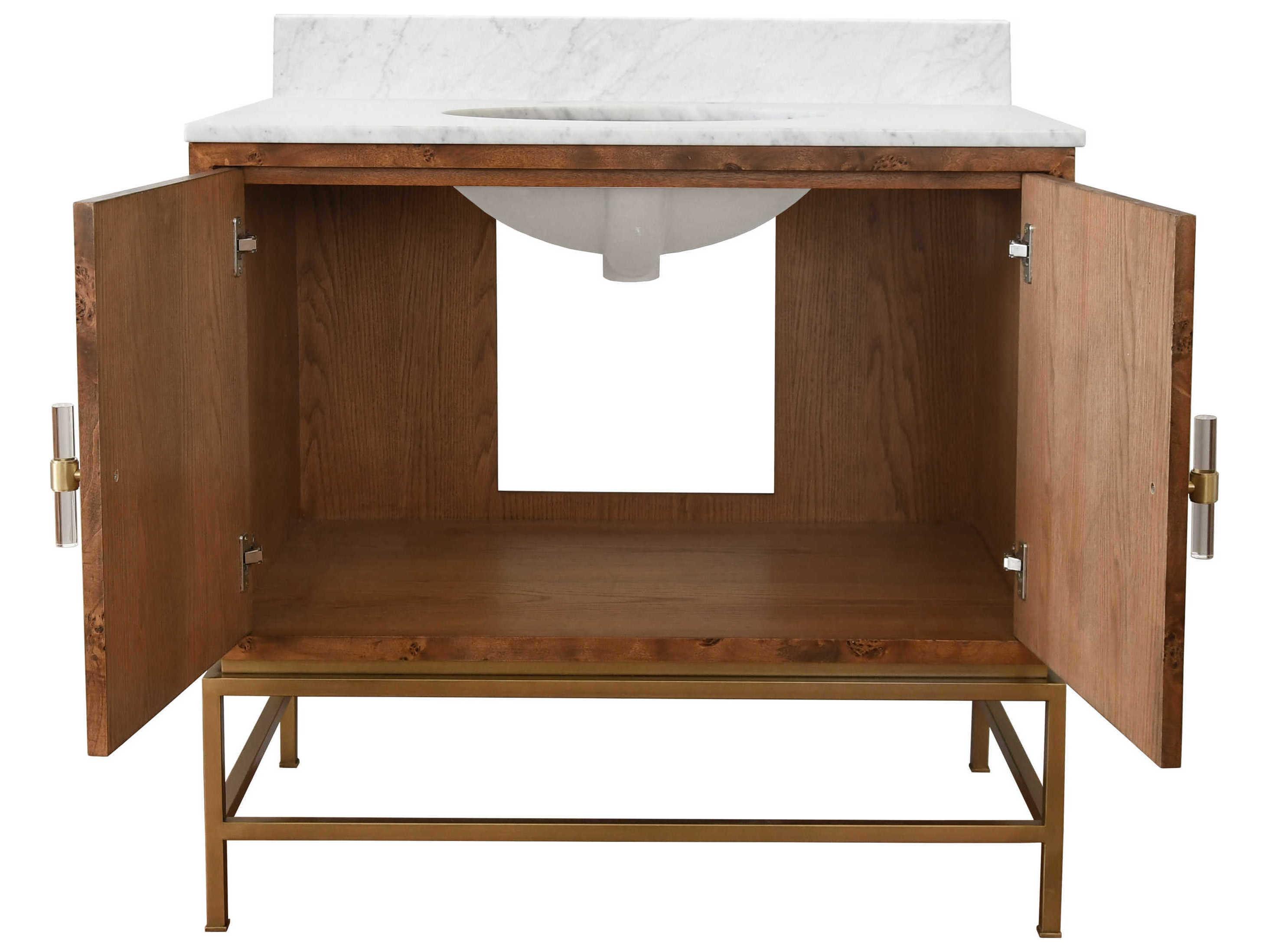 Worlds Away Dark Burl Wood / Antique Brass / White Carrara Marble 36" Single Vanity