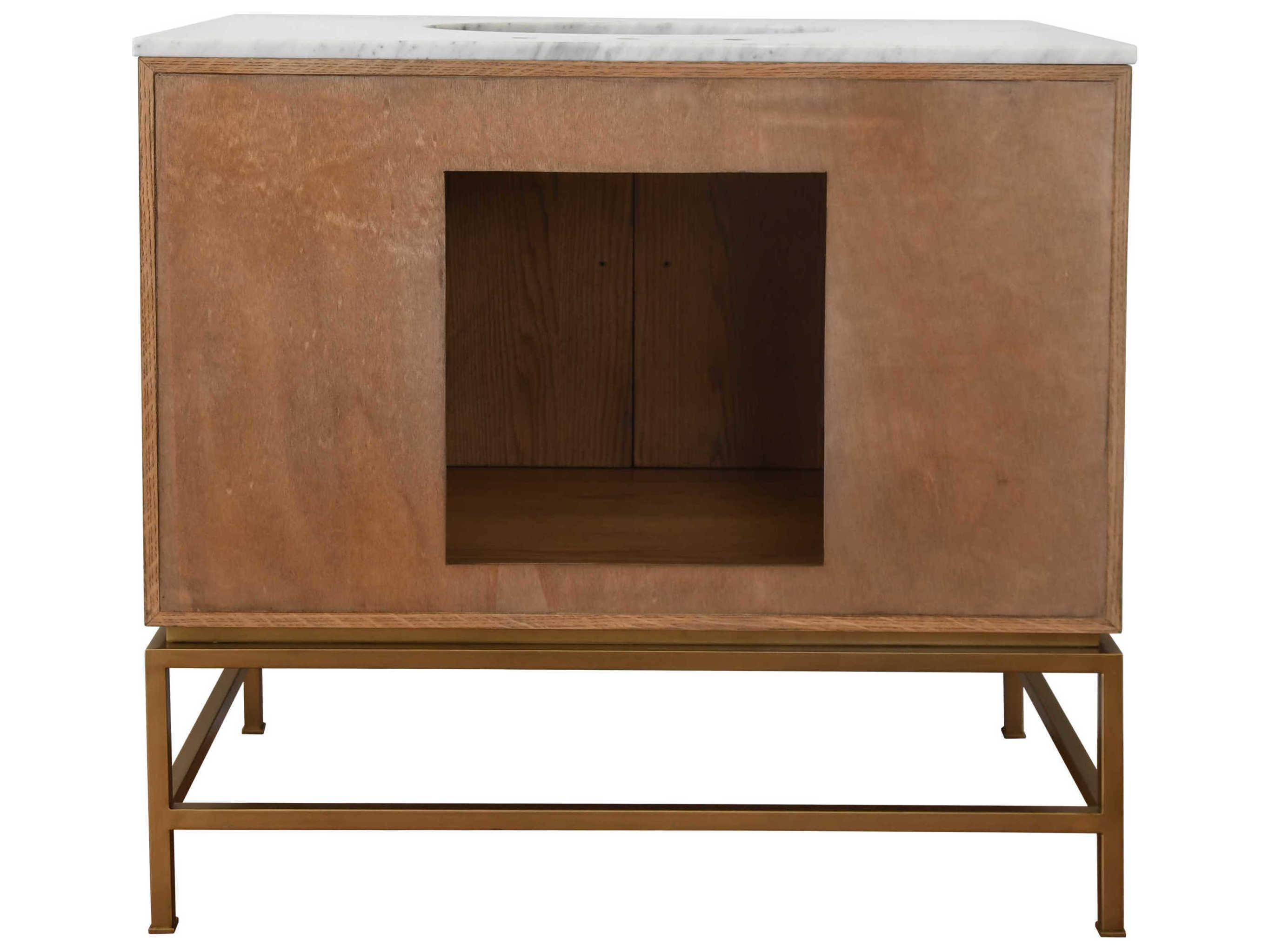 Worlds Away Dark Burl Wood / Antique Brass / White Carrara Marble 36" Single Vanity